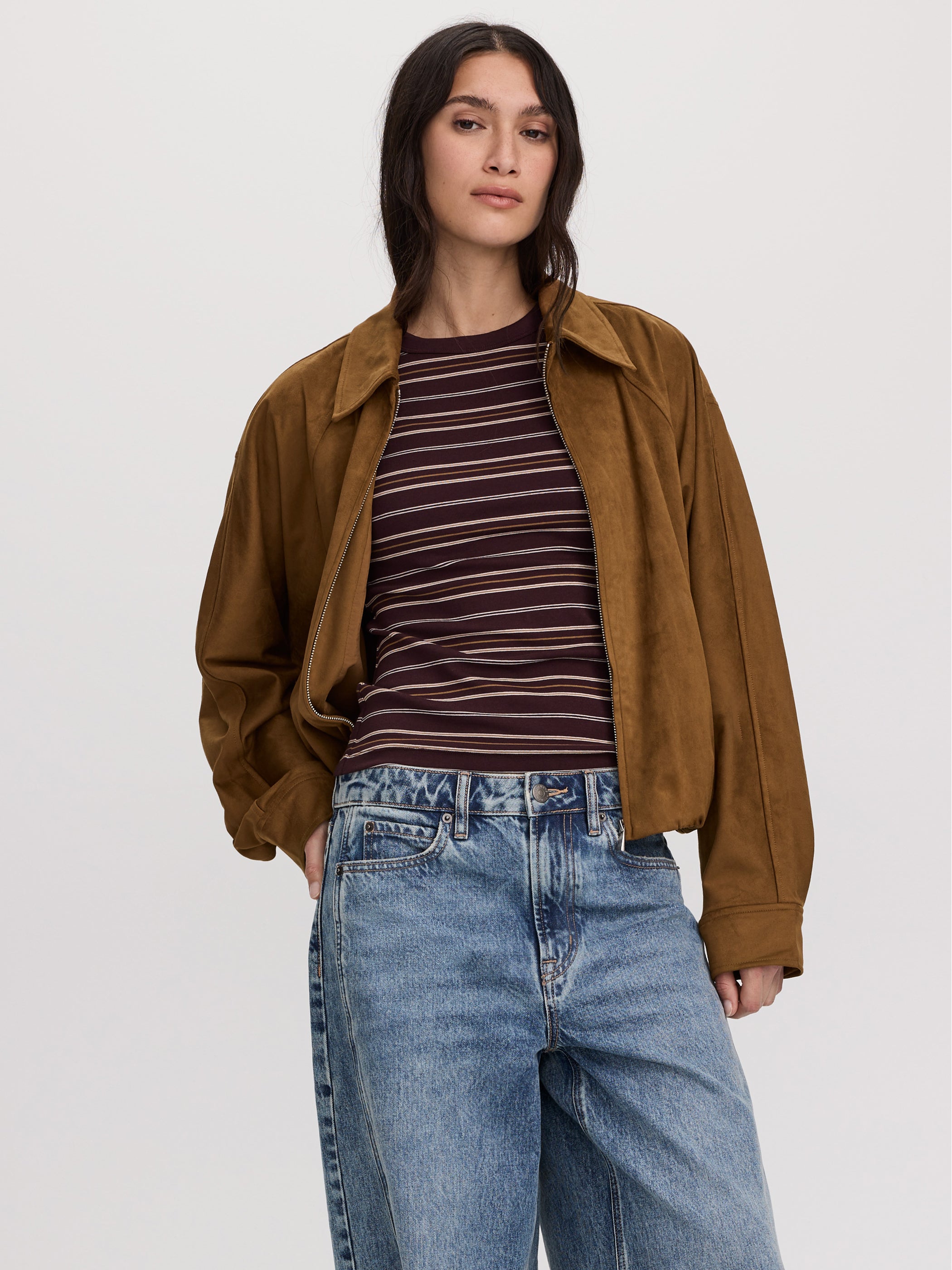 Faux Suede Jacket with Bubble Hem