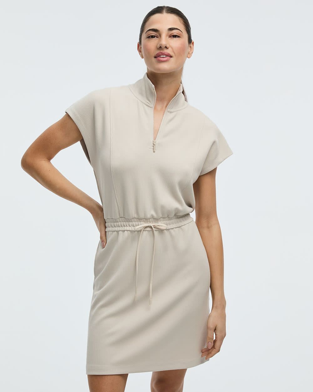 Extended-Sleeve Mock-Neck Dress with Pockets