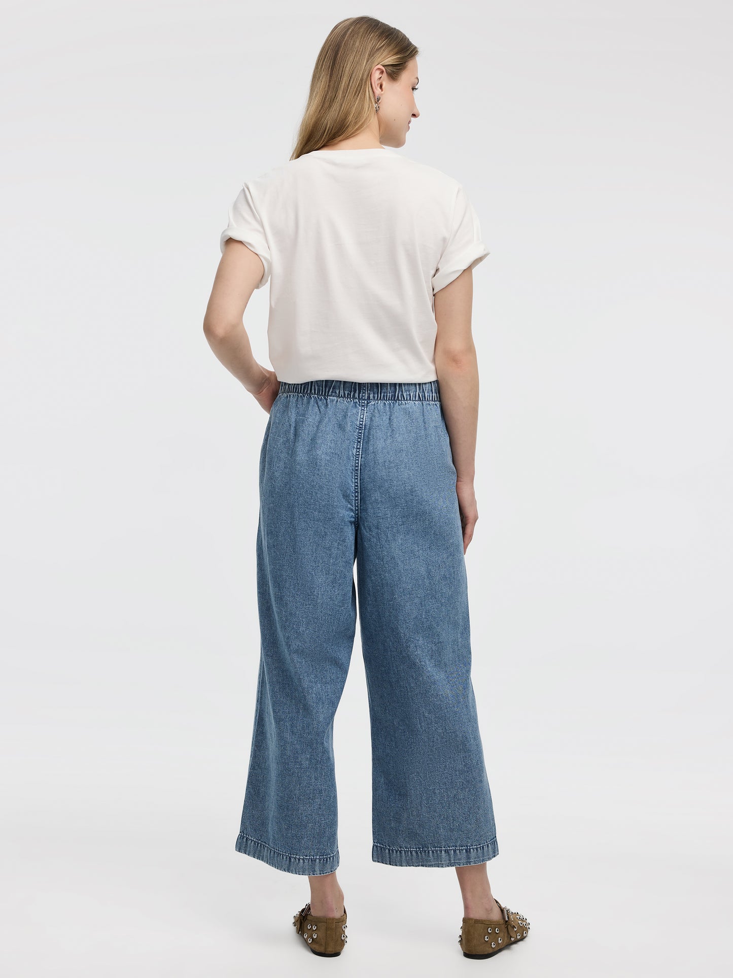 Wide-Leg High-Rise Cropped Denim Pant