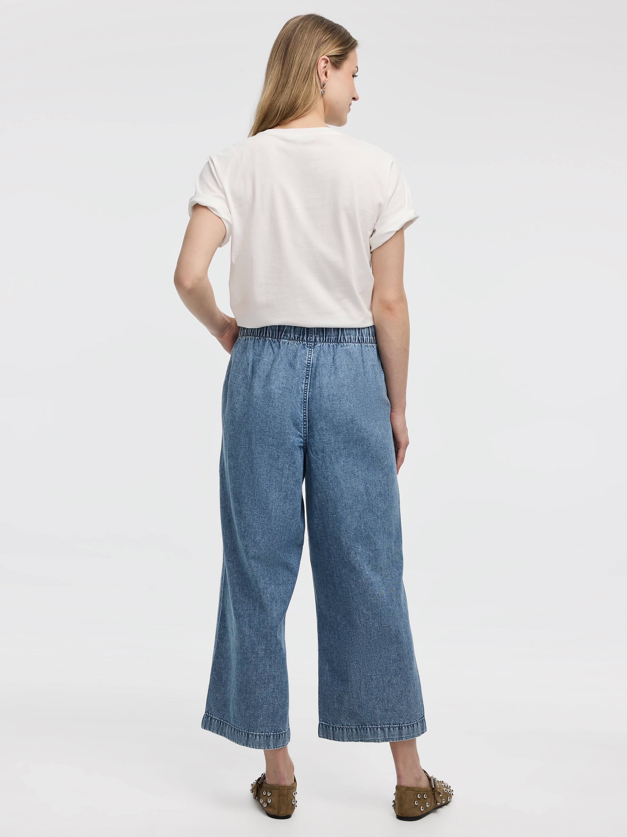 Wide-Leg High-Rise Cropped Denim Pant