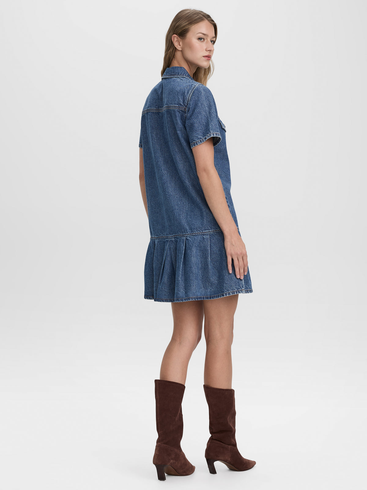 Short-Sleeve Mini Denim Dress