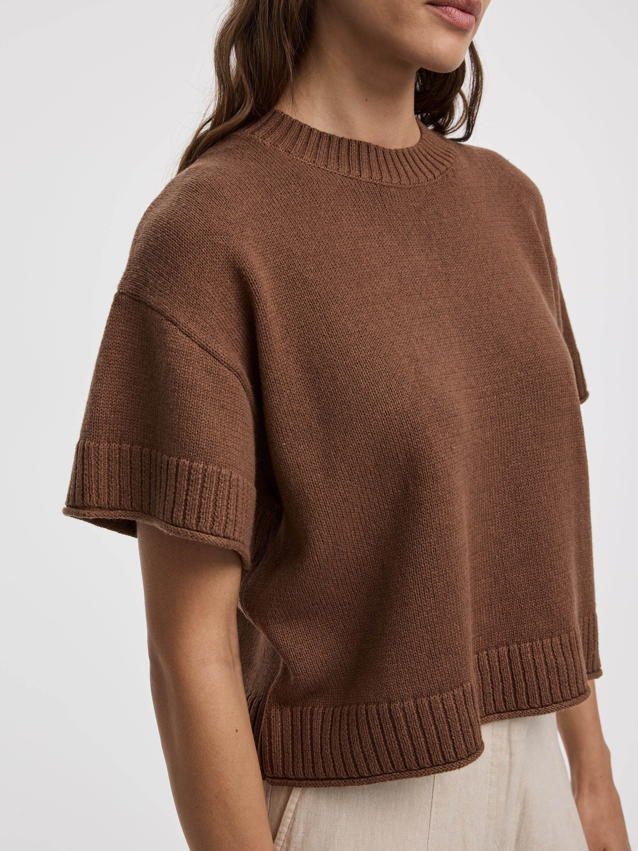 Short-Sleeve Crew-Neck Loose Sweater