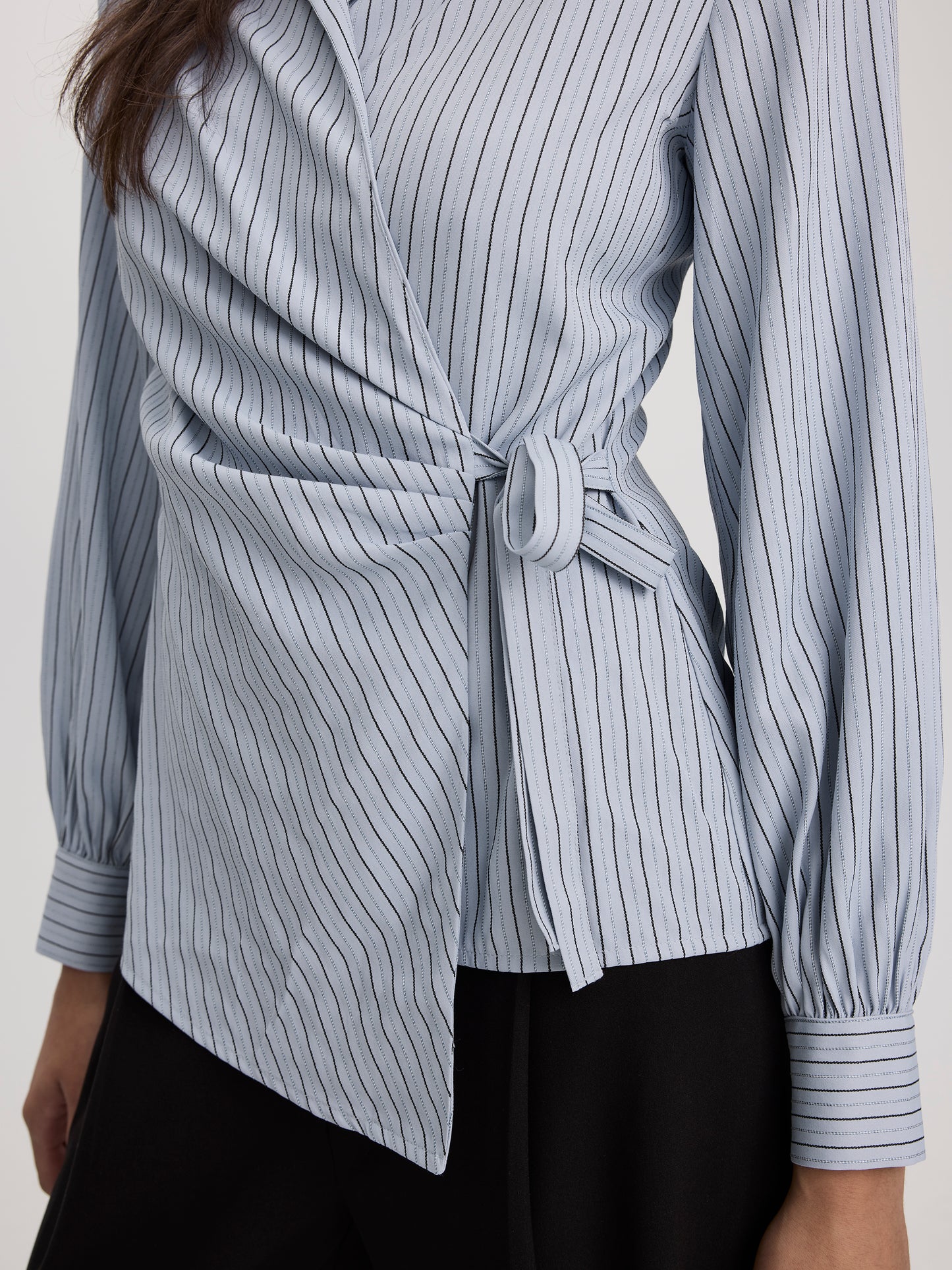 Long-Sleeve Wrap Blouse with V Neckline
