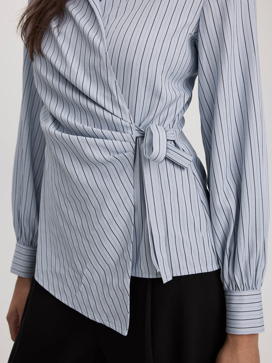 Long-Sleeve Wrap Blouse with V Neckline