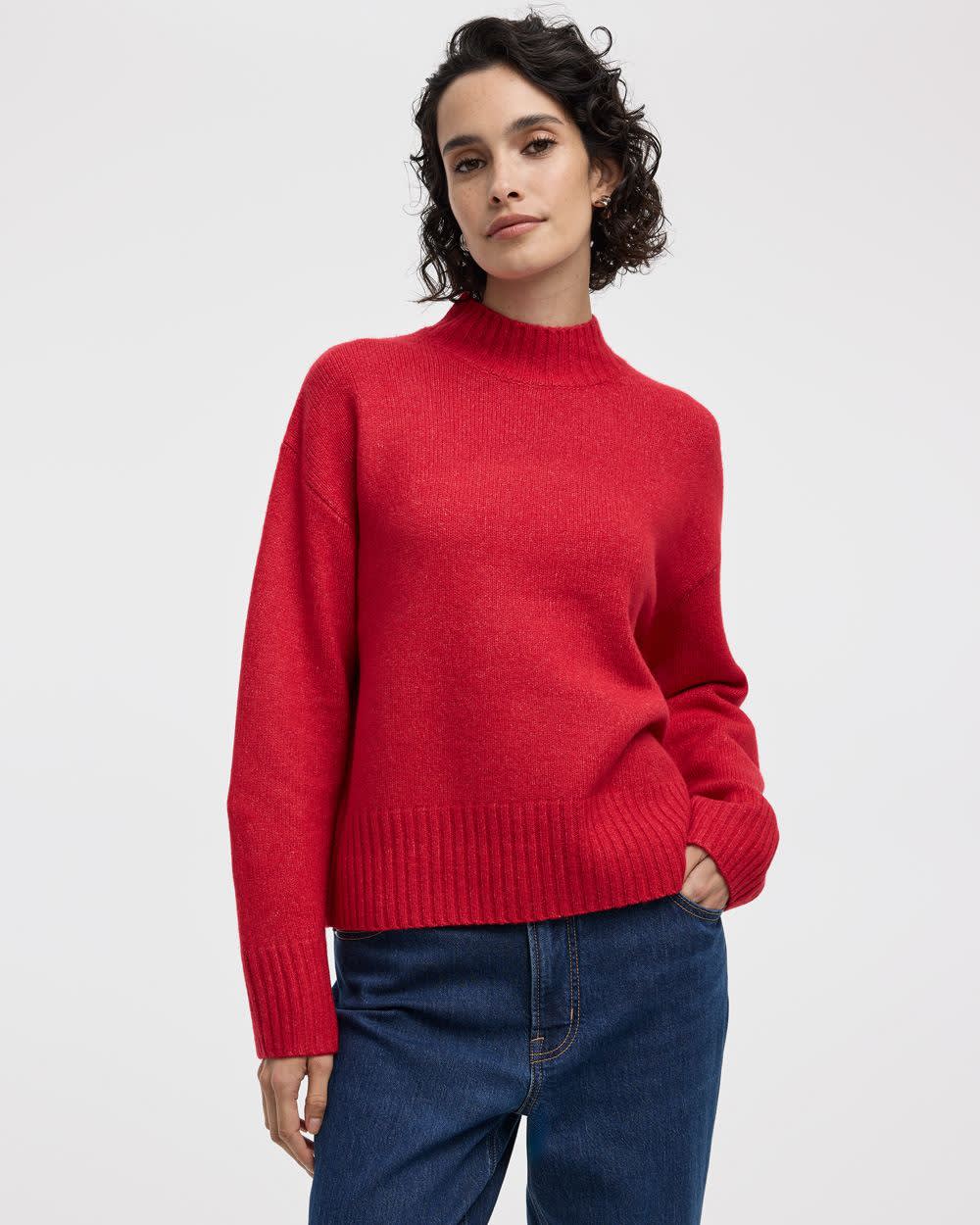 Long-Sleeve Mock-Neck Loose Pullover