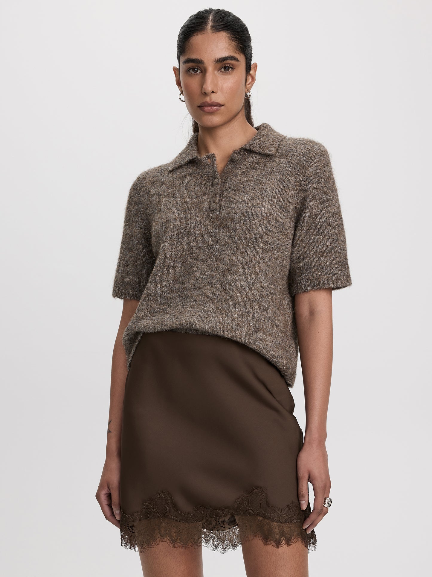Satin Mini-Skirt with Lace Trim