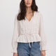 Long-Sleeve V-Neck Blouse with Lace Trims