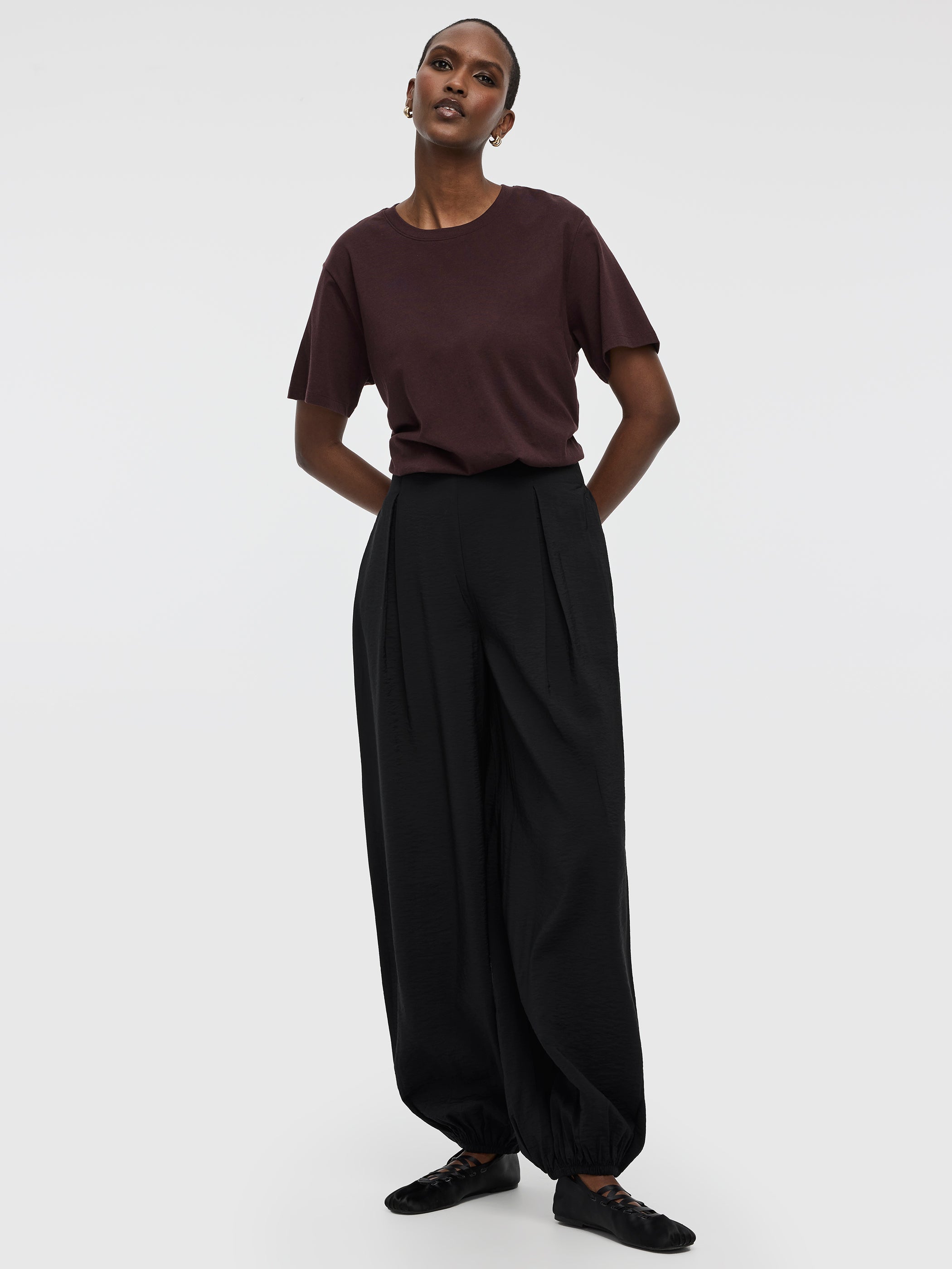 Balloon-Leg High-Rise Pull-On Pant