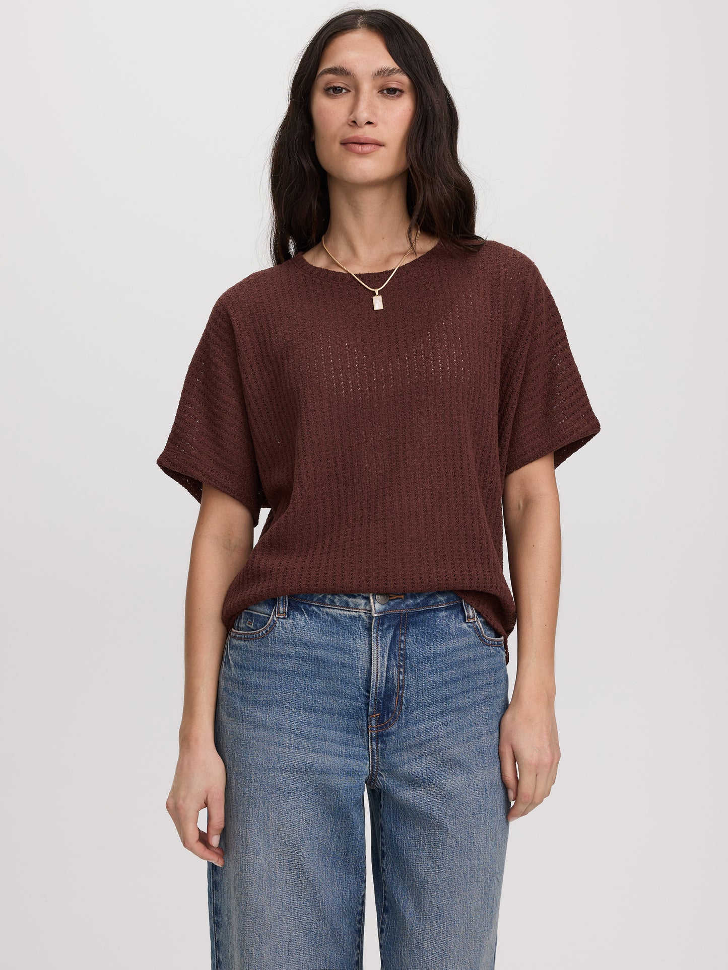 Short-Sleeve Crew-Neck T-Shirt with Pointelle Stitches