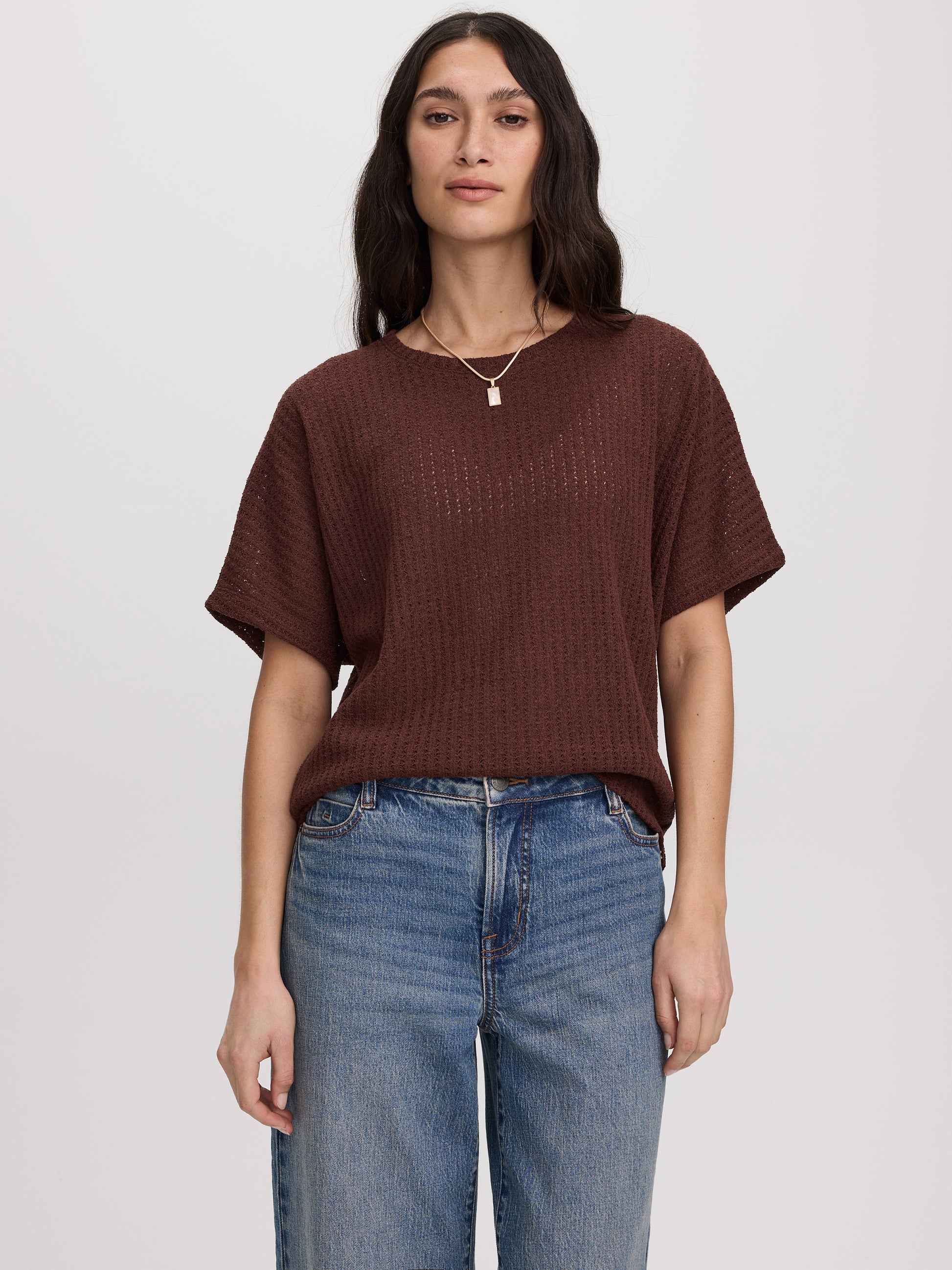 Short-Sleeve Crew-Neck T-Shirt with Pointelle Stitches