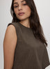 Sleeveless Crew-Neck Blouse with Shoulder Pads