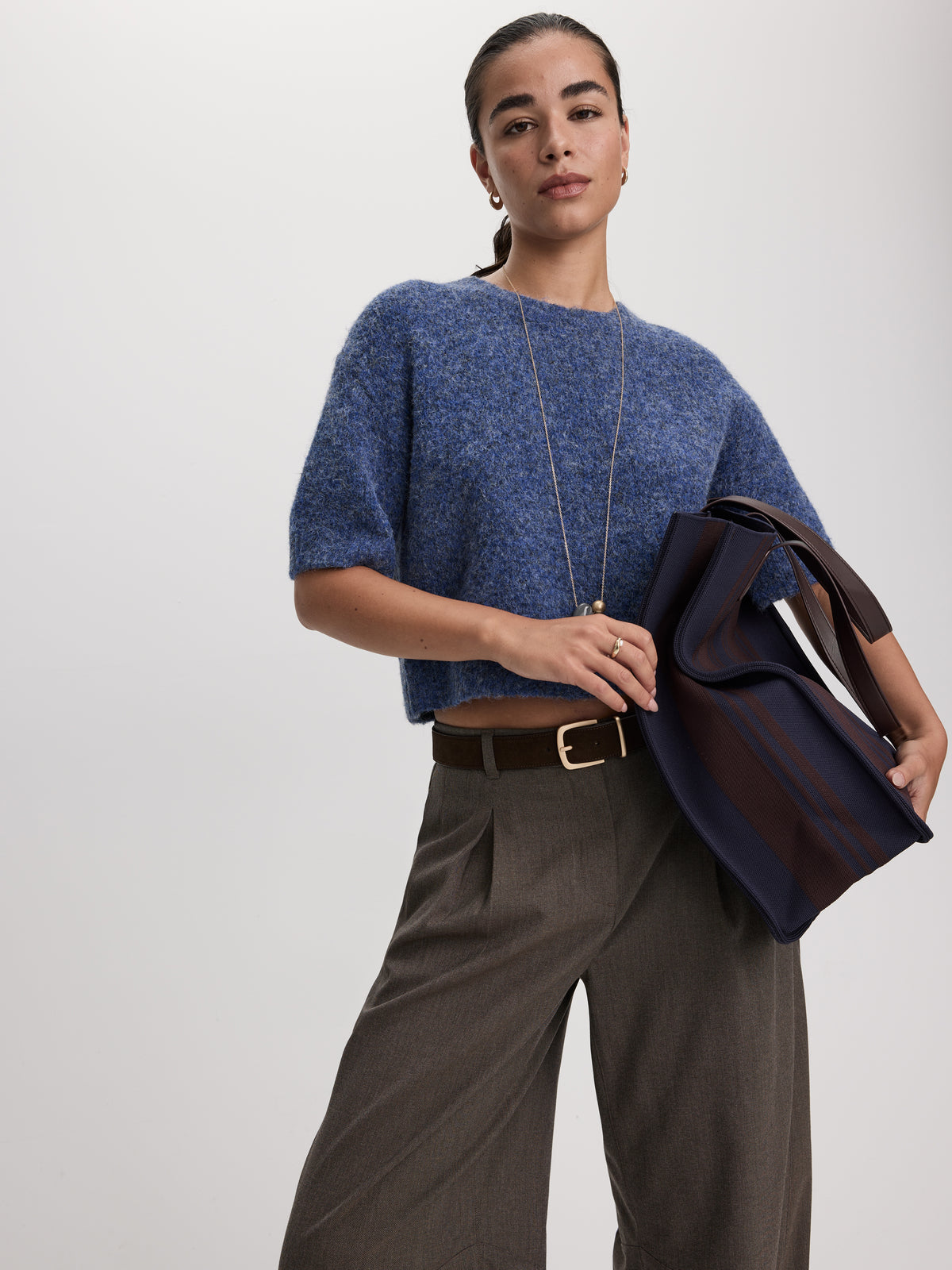 Short-Sleeve Crew-Neck Wool-Blend Sweater