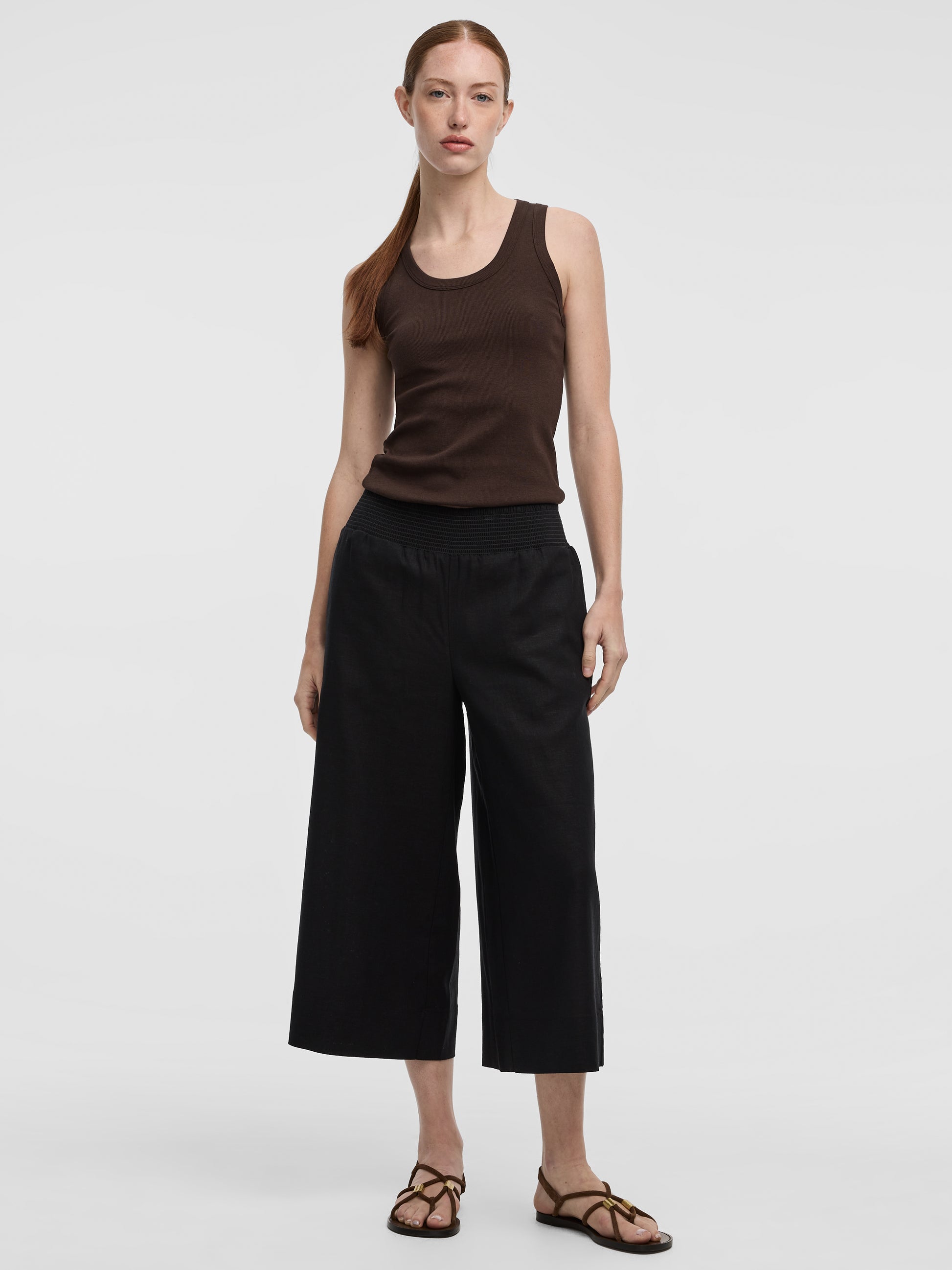 Cropped Wide-Leg Linen-Blend Pant