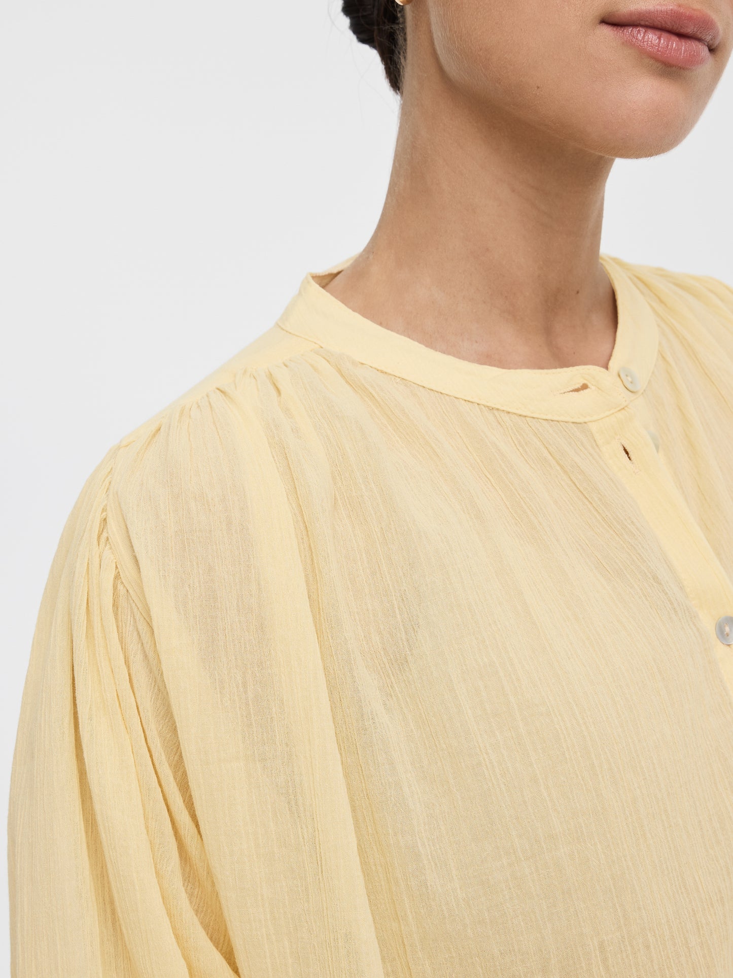 Crew-Neck Buttoned-Down Gauze Blouse