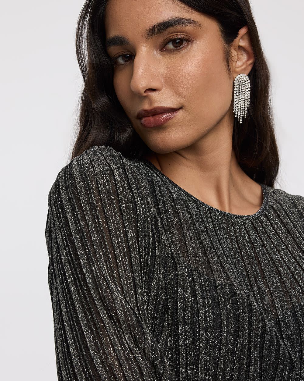 Long-Sleeve Crew-Neck Shimmery Blouse