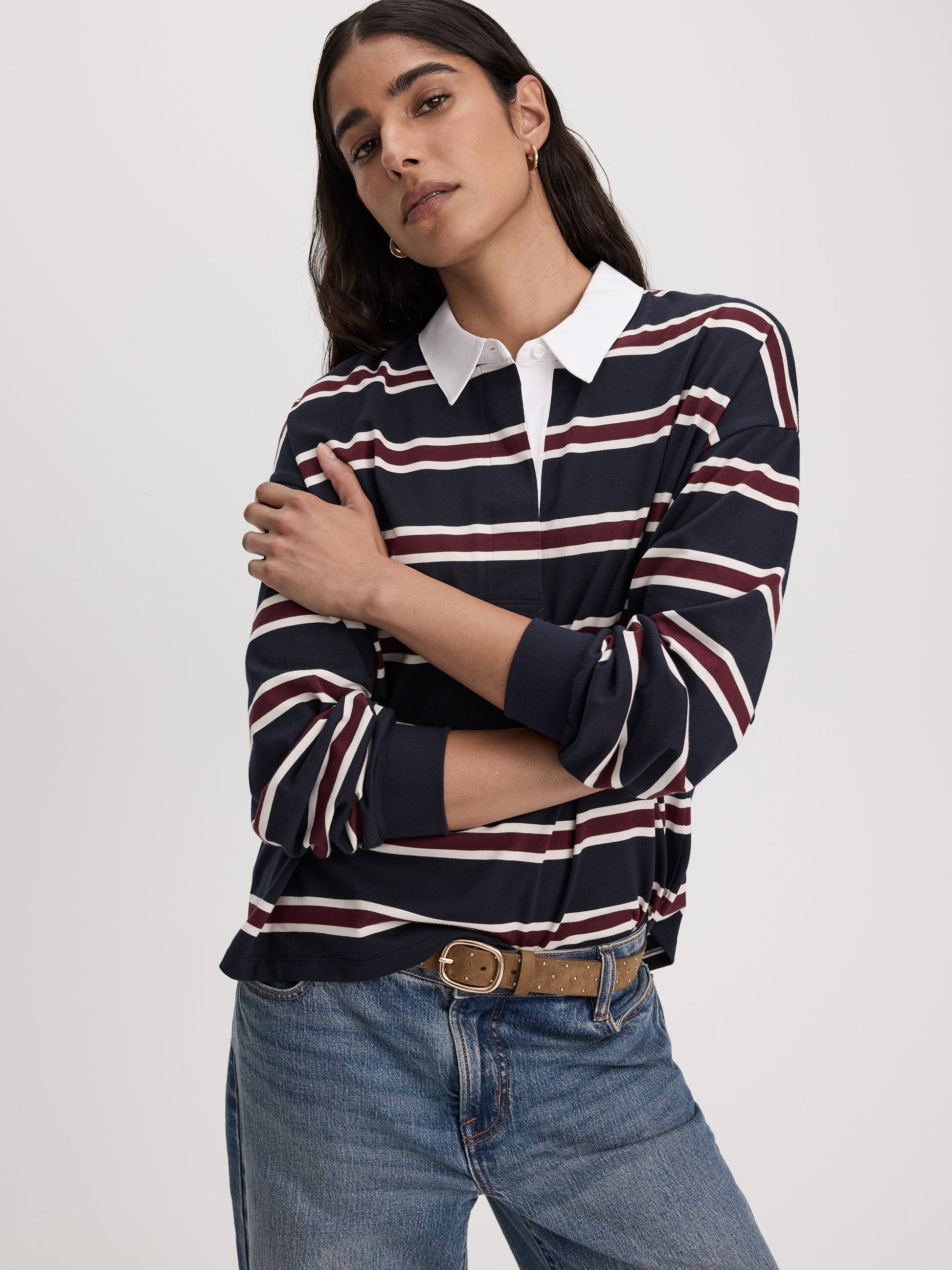 Striped Long-Sleeve Rugby-Style Top