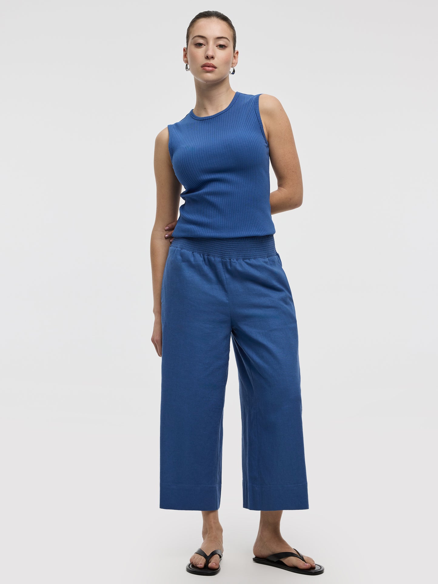 Cropped Wide-Leg Linen-Blend Pant