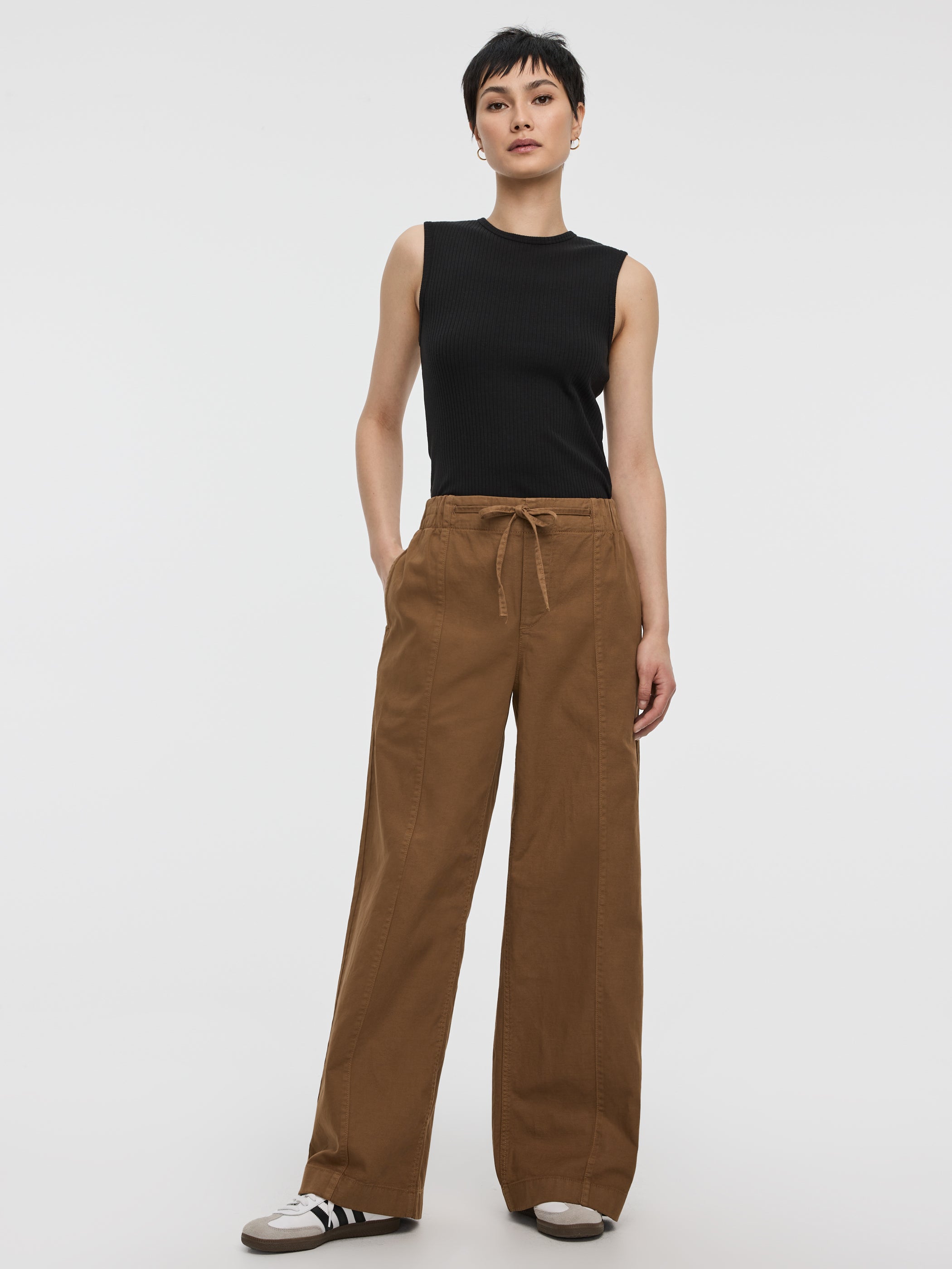 Pull-On High-Rise Linen-Blend Pant