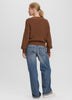 Long-Sleeve V-Neck Sweater with Half-Cardigan Stitches
