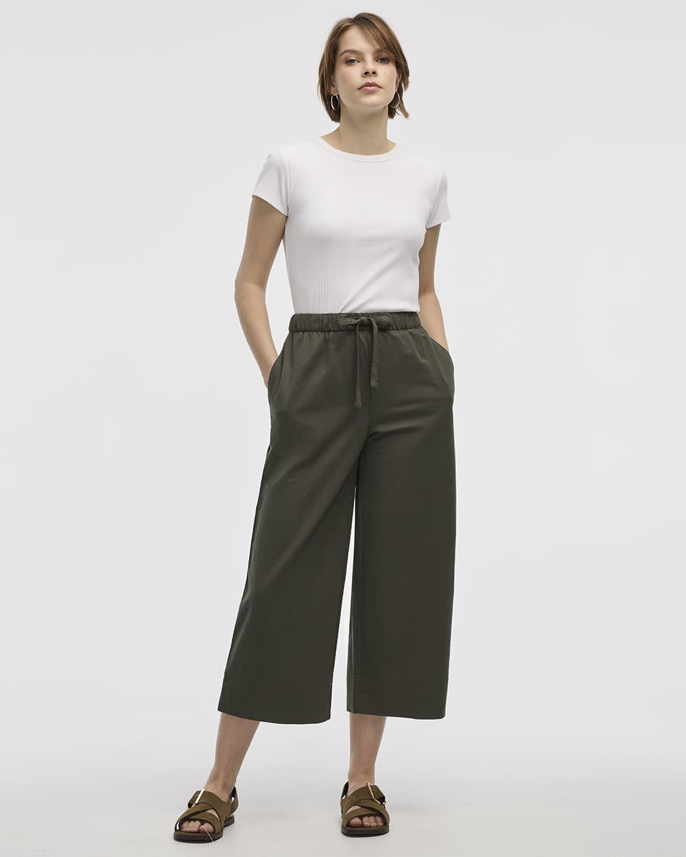Wide-Leg Cropped Piqué Pant