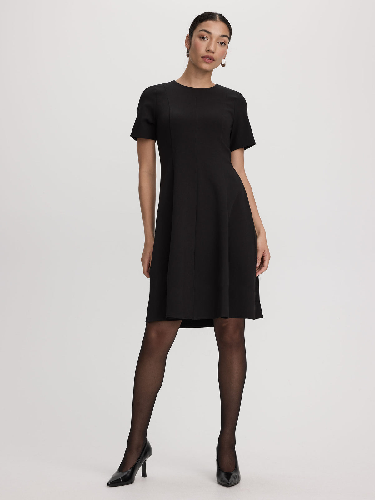Short-Sleeve Crew-Neck Fit-and-Flare Dress