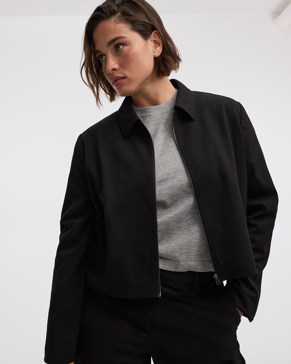 Cropped Jacket with Shirt Collar - The Timeless
