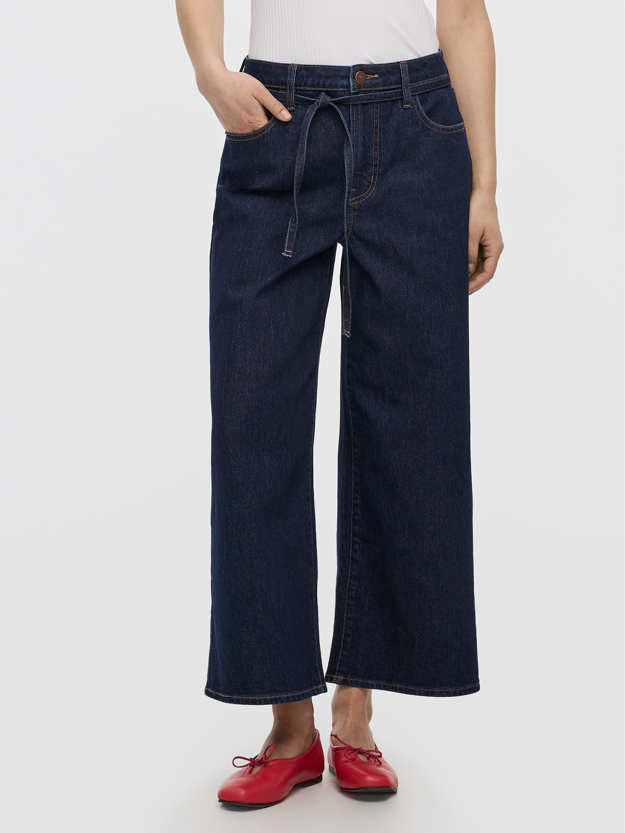 Wide-Leg High-Rise Cropped Jean with Sash