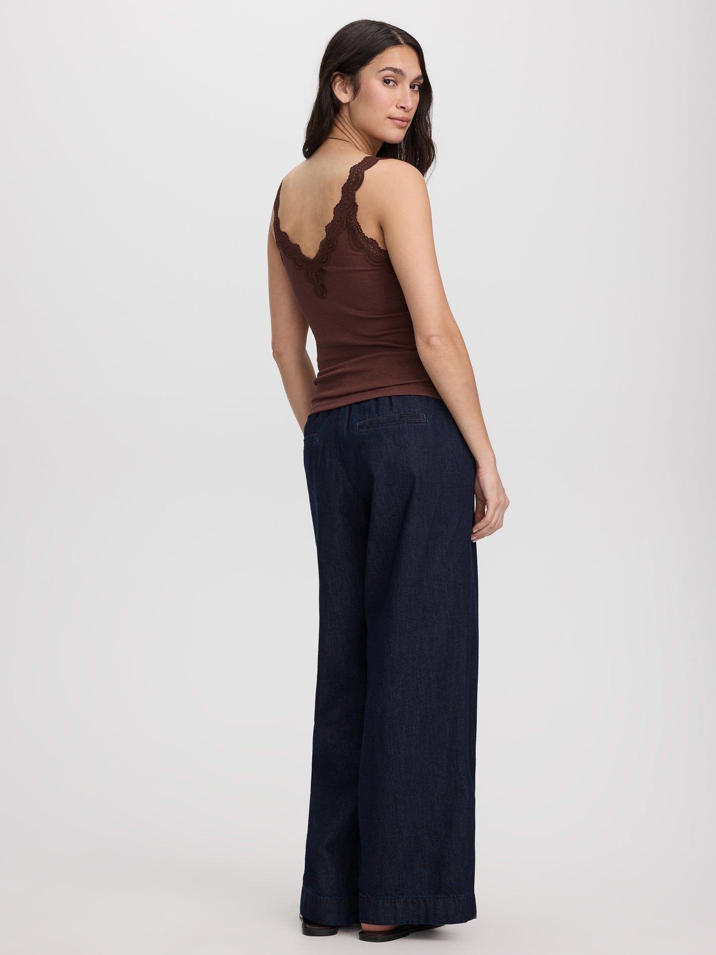 V-Neck Cami with Lace Trim
