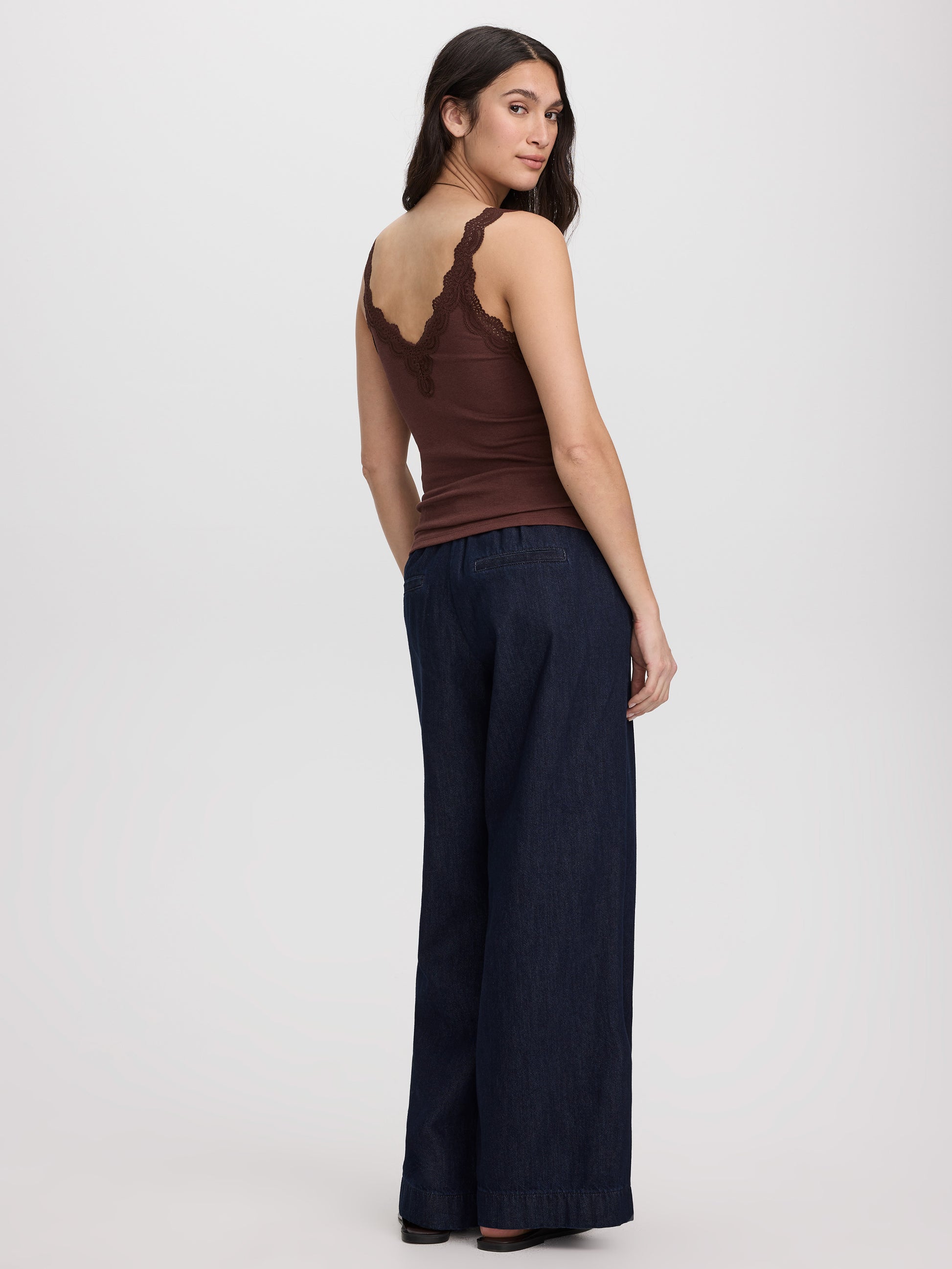 V-Neck Cami with Lace Trim