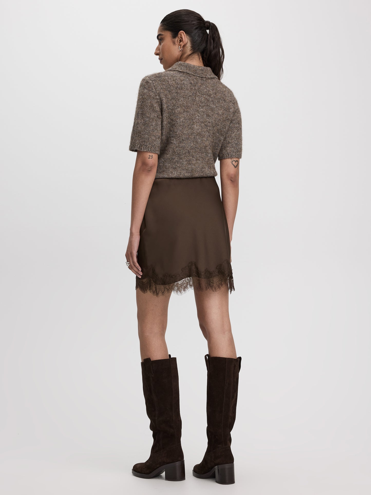 Satin Mini-Skirt with Lace Trim