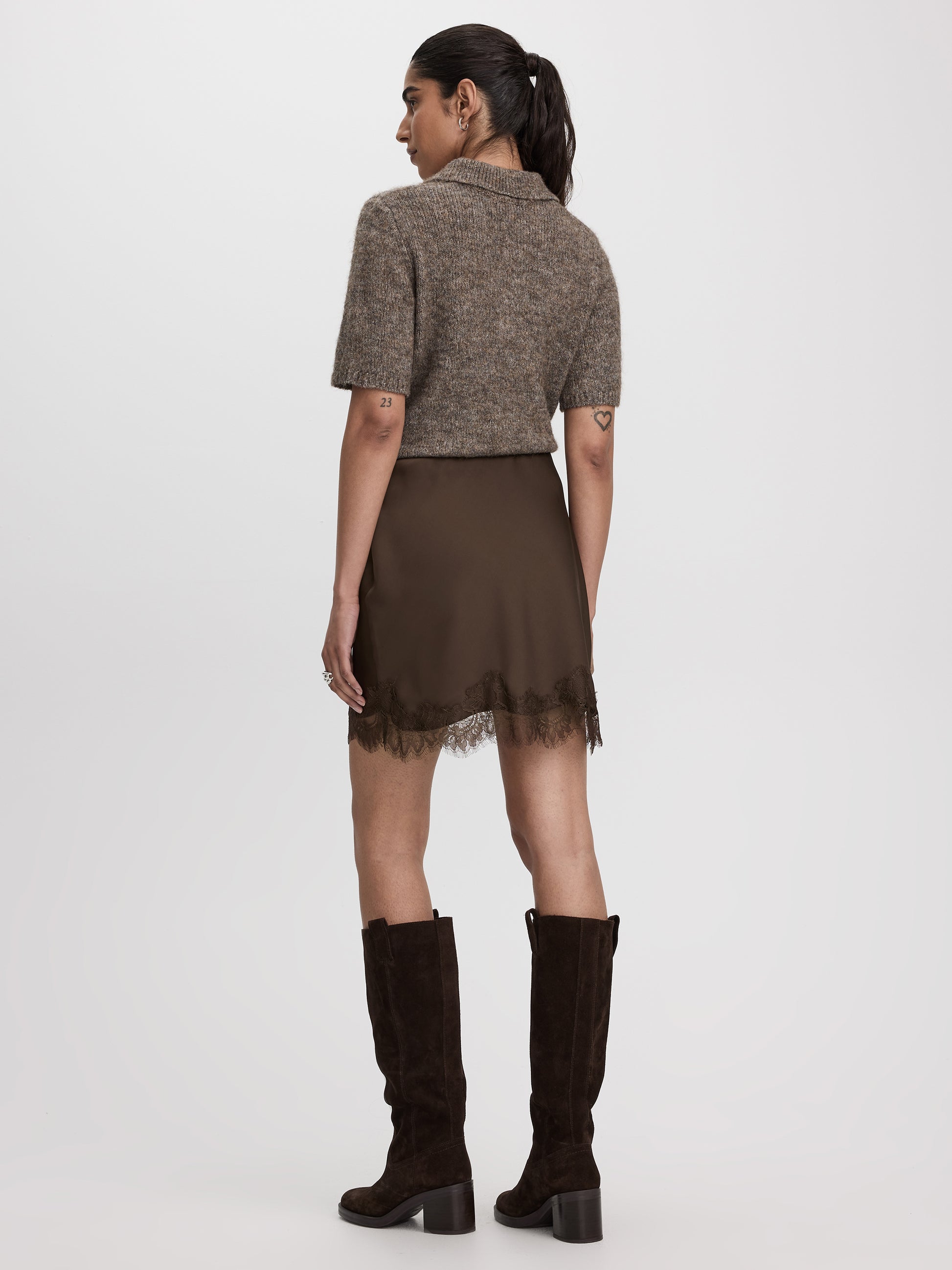Satin Mini-Skirt with Lace Trim