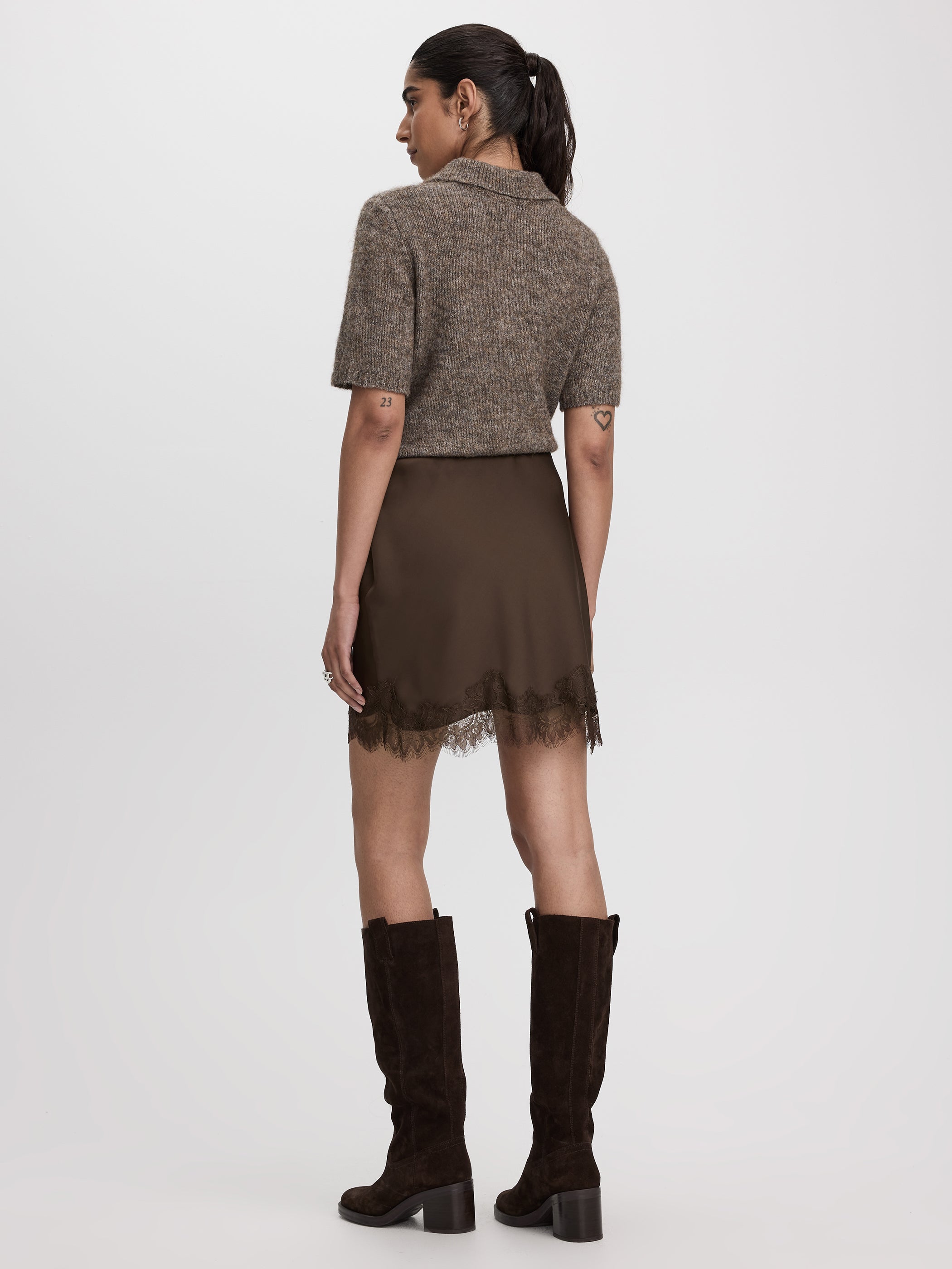 Satin Mini-Skirt with Lace Trim