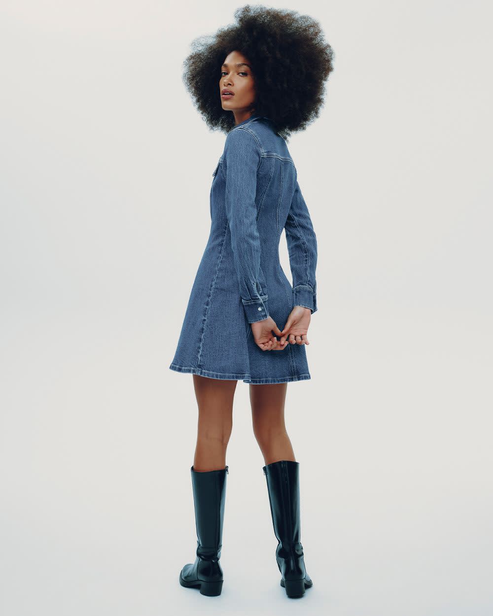 Long-Sleeve Fit & Flare Denim Dress Hyba by Reitmans Long-Sleeve Fit & Flare Denim Dress Hyba by Reitmans