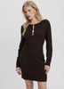 Long-Sleeve Boat-Neck Bodycon Mini Dress