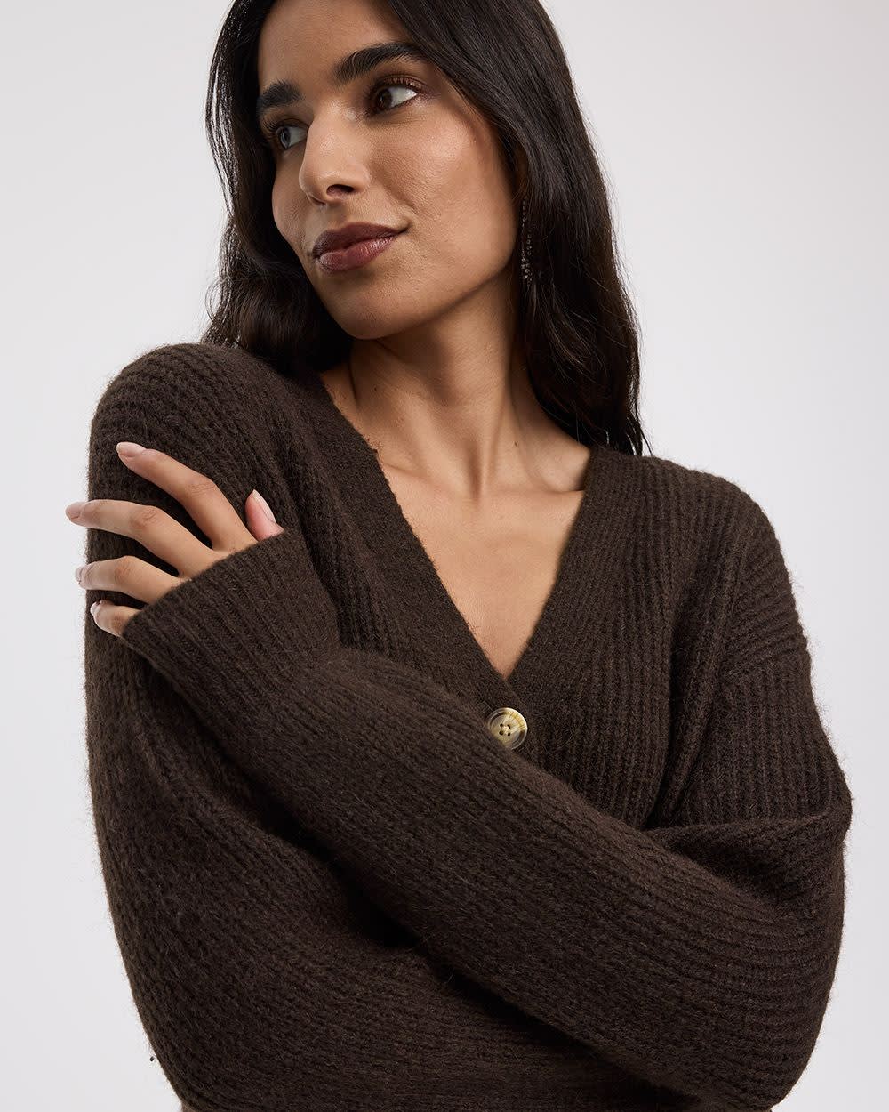 Long-Sleeve V-Neck Loose Cardigan