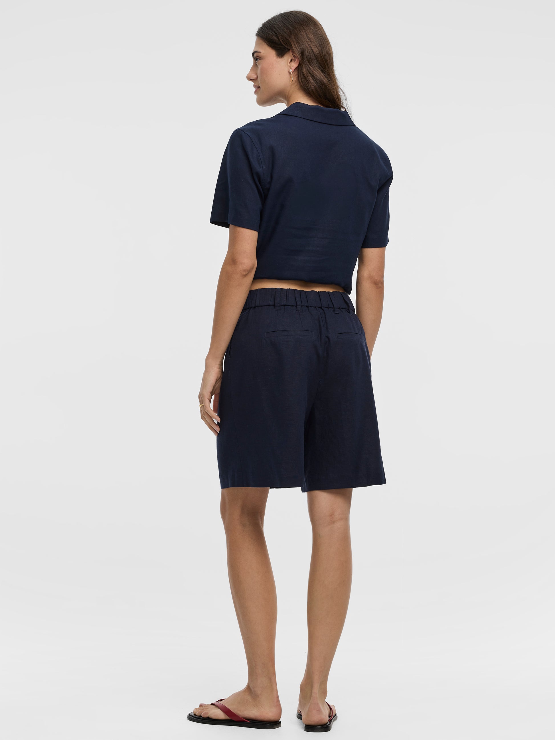 Linen-Blend High-Rise Bermuda