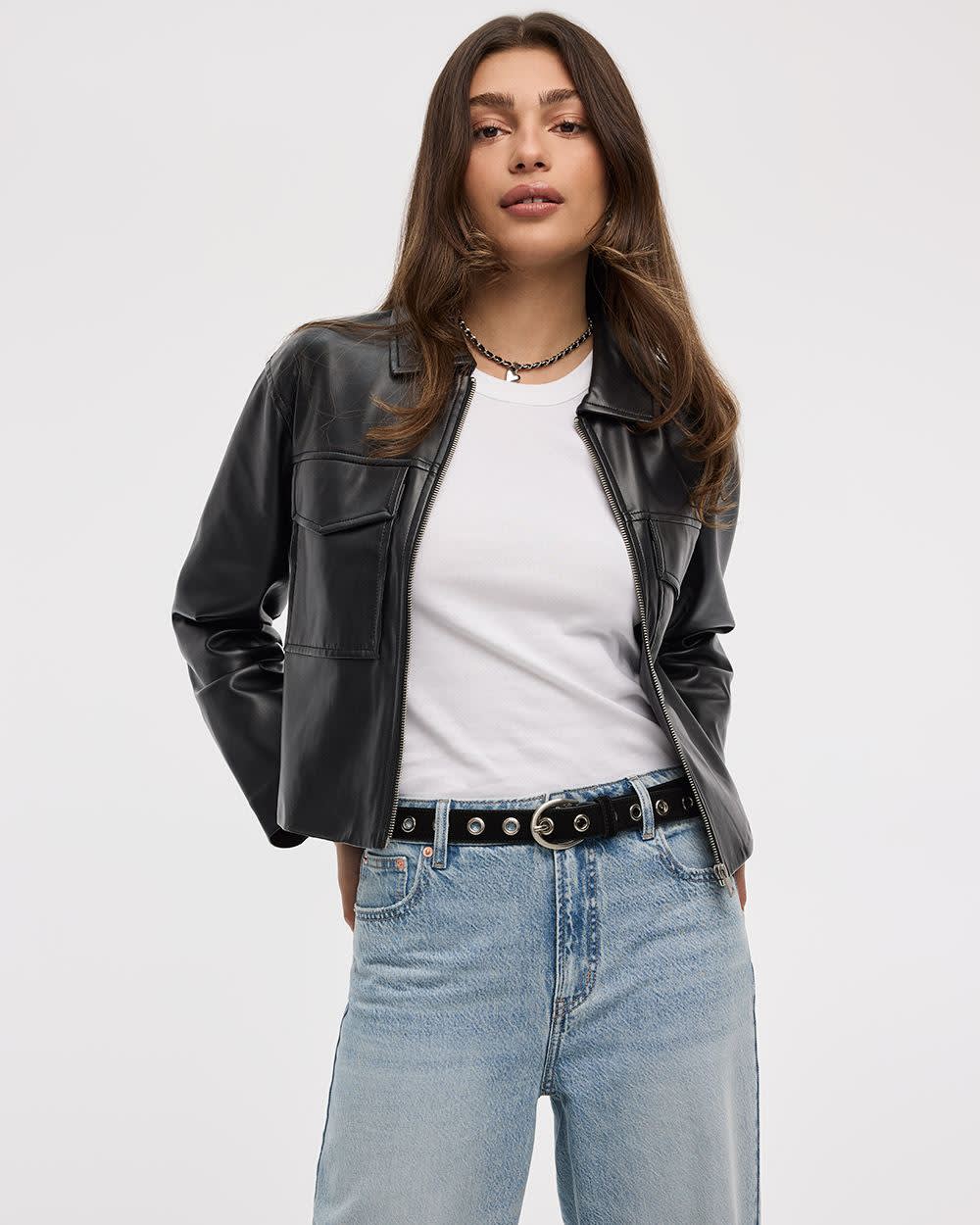 Cropped Faux Leather Jacket
