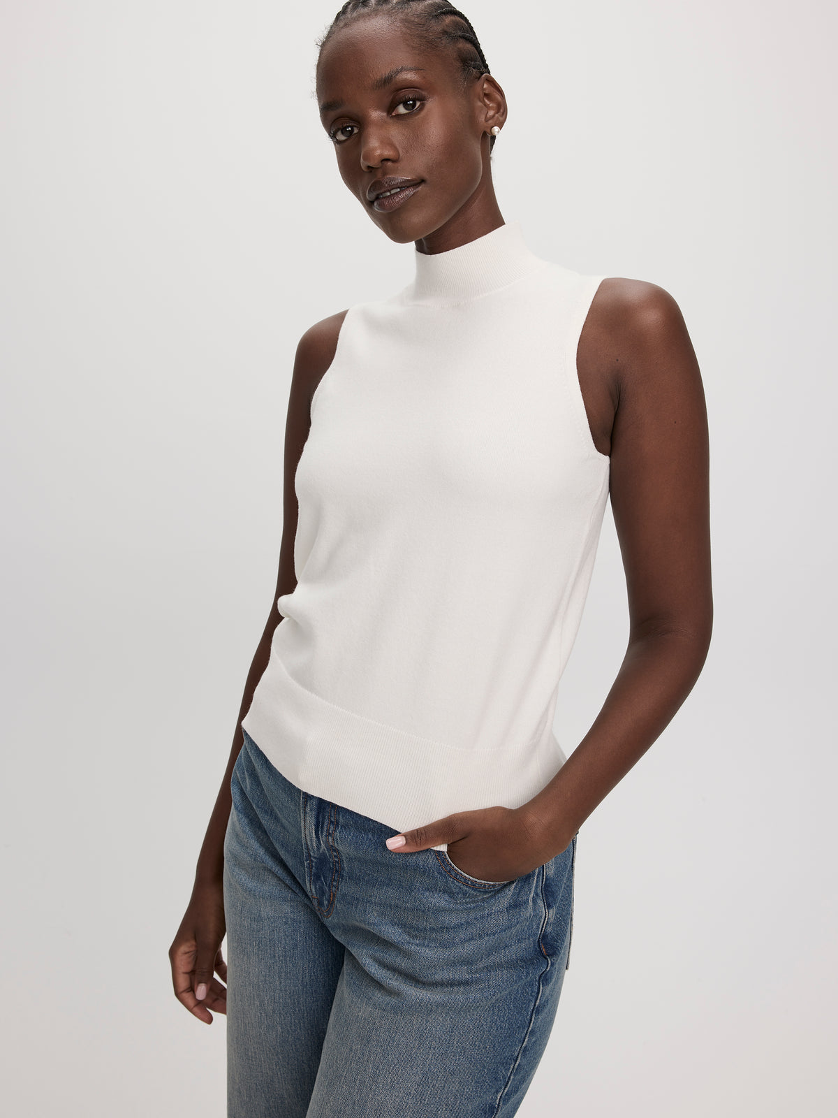 Sleeveless Mock-Neck Sweater
