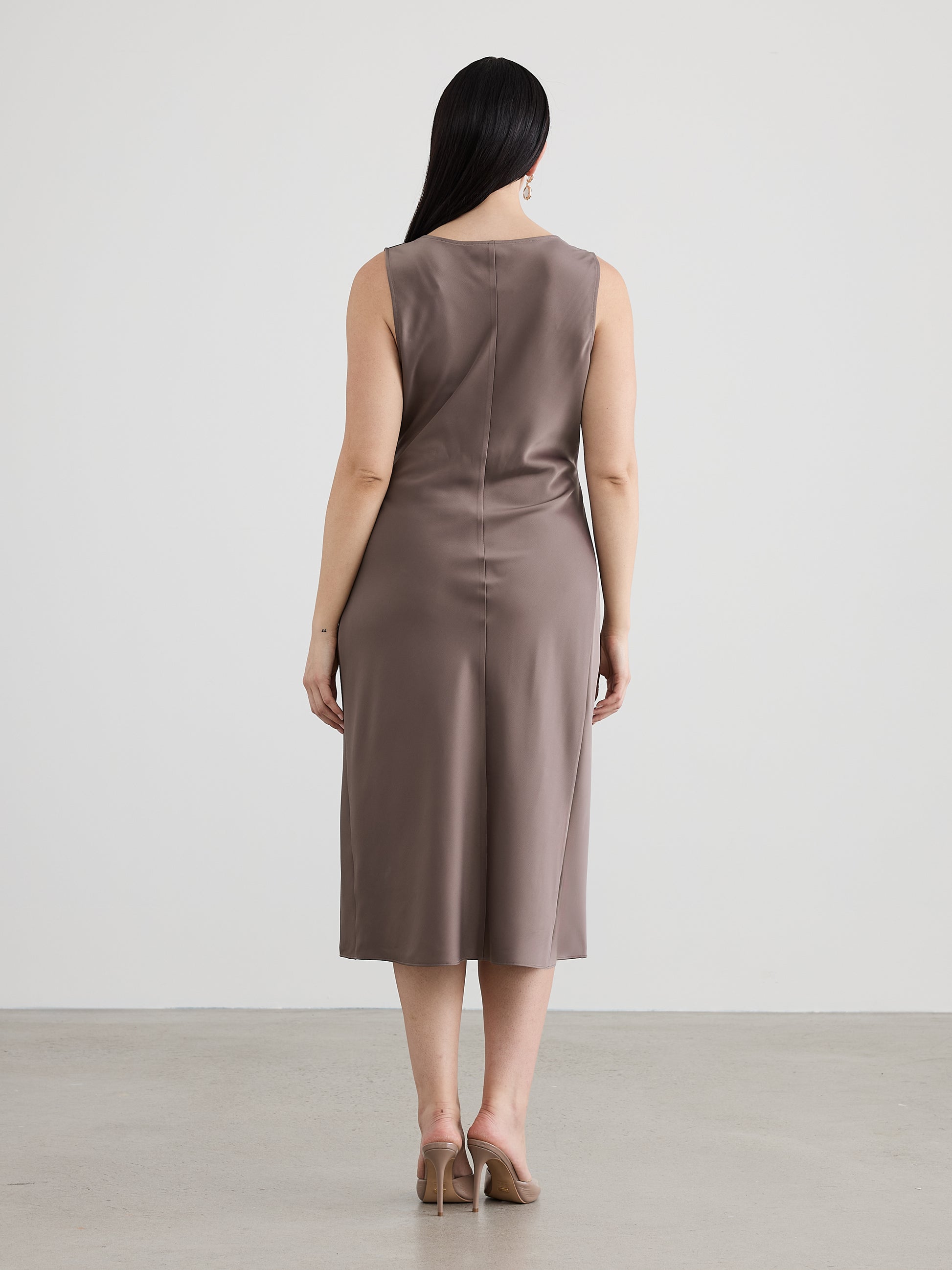 Sleeveless Midi Dress with Draped Neckline