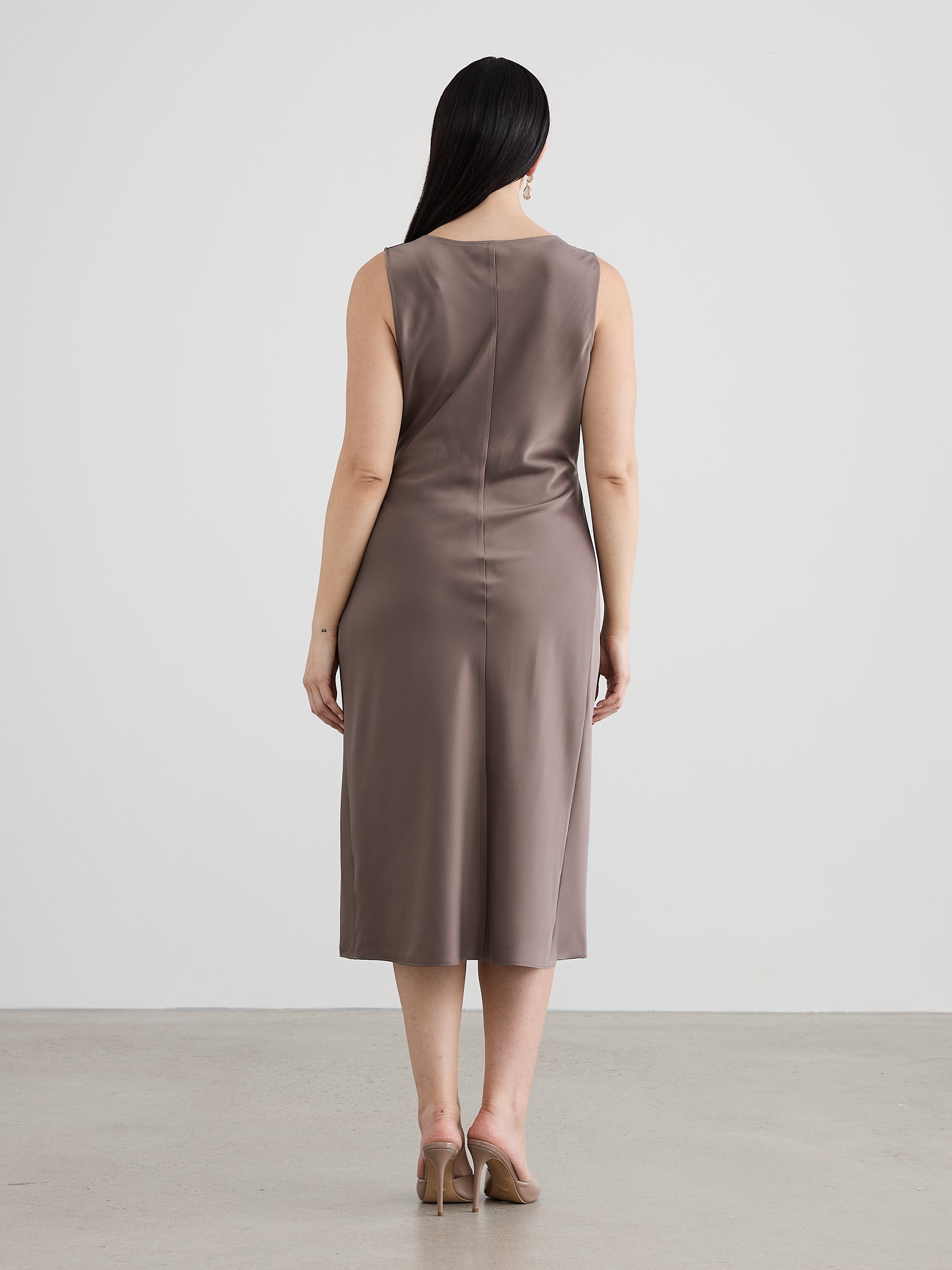 Sleeveless Midi Dress with Draped Neckline