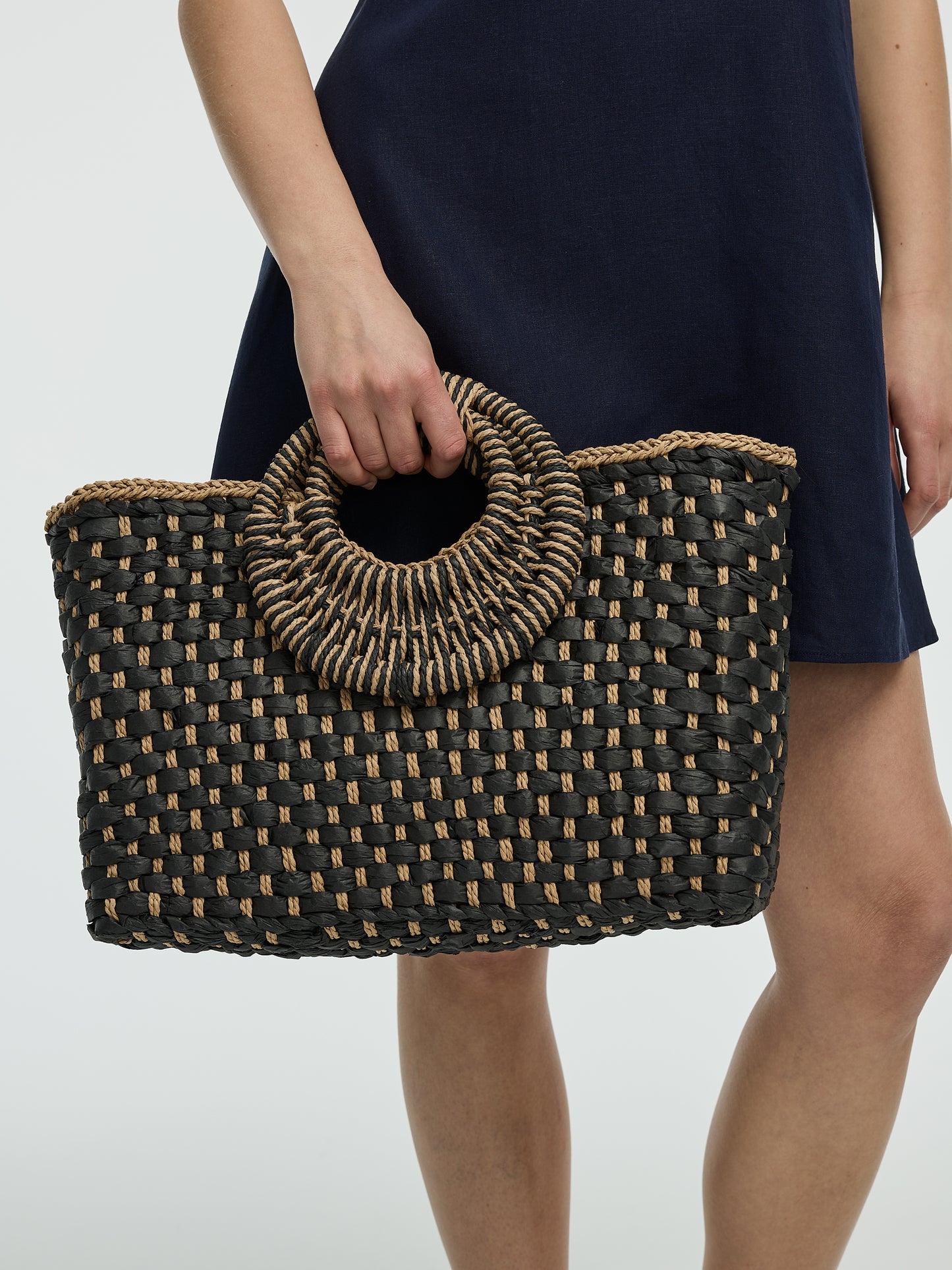 Two-Tone Straw Bag