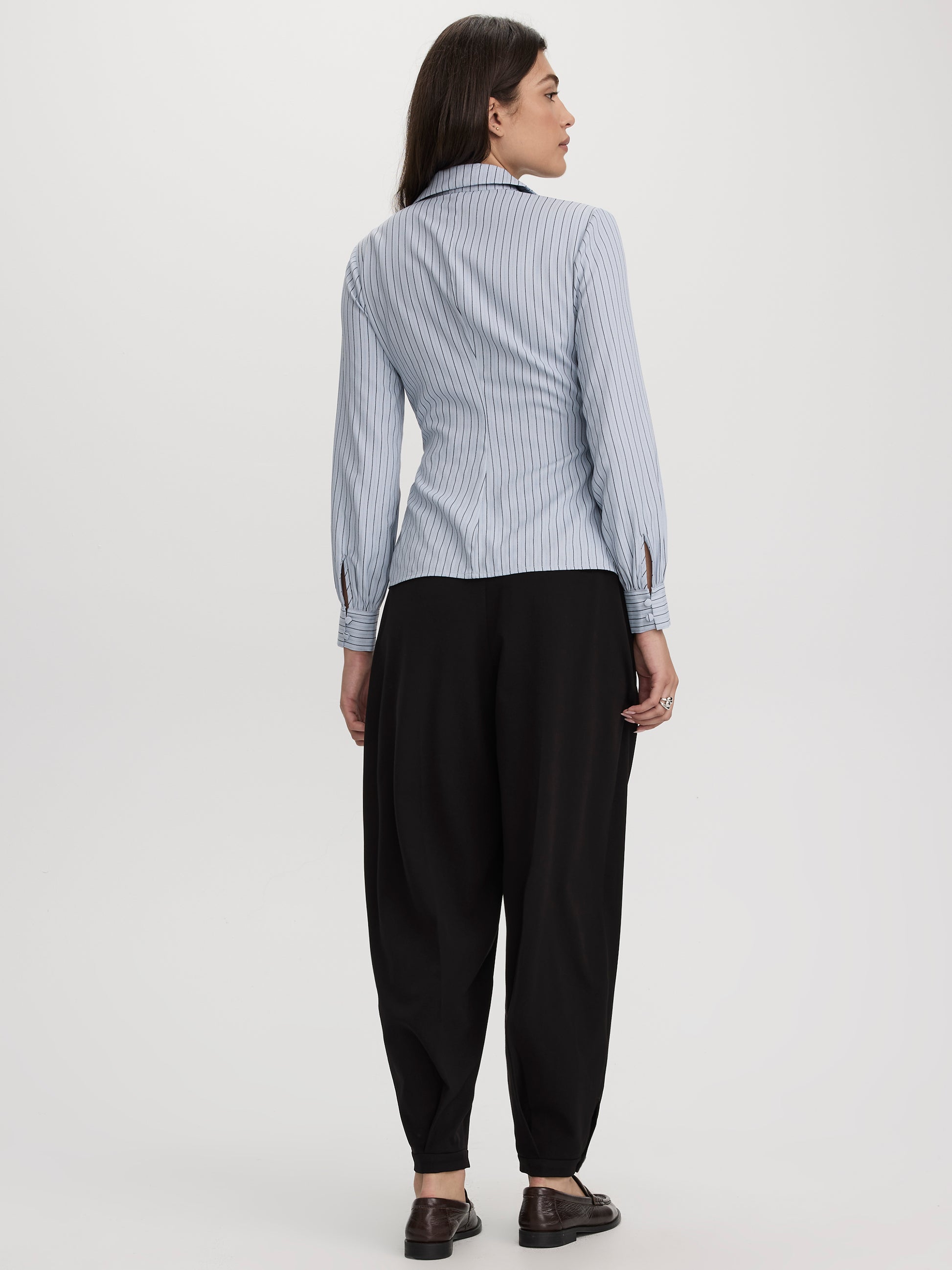 Long-Sleeve Wrap Blouse with V Neckline