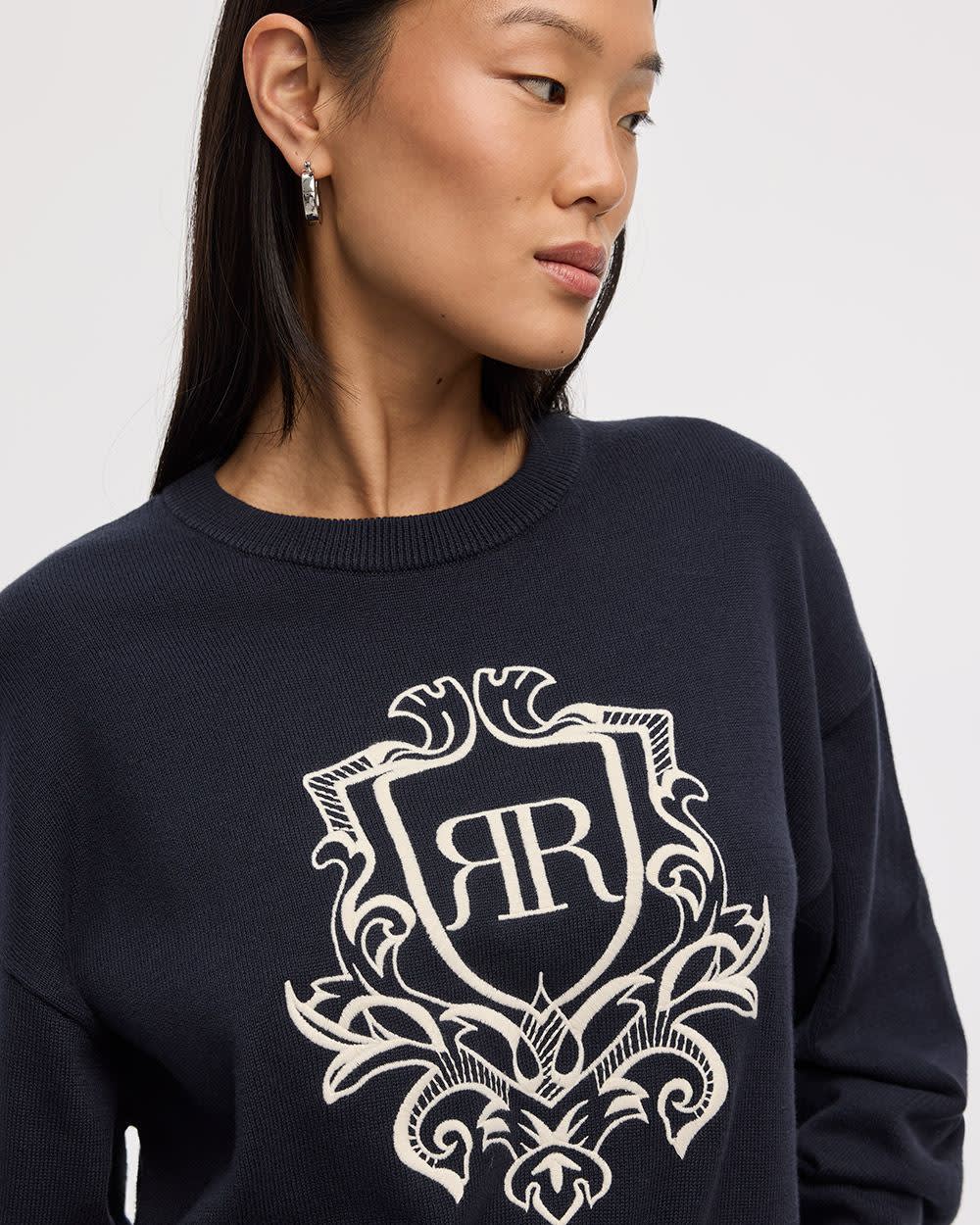 Long-Sleeve Crew-Neck Sweater with Embroidery