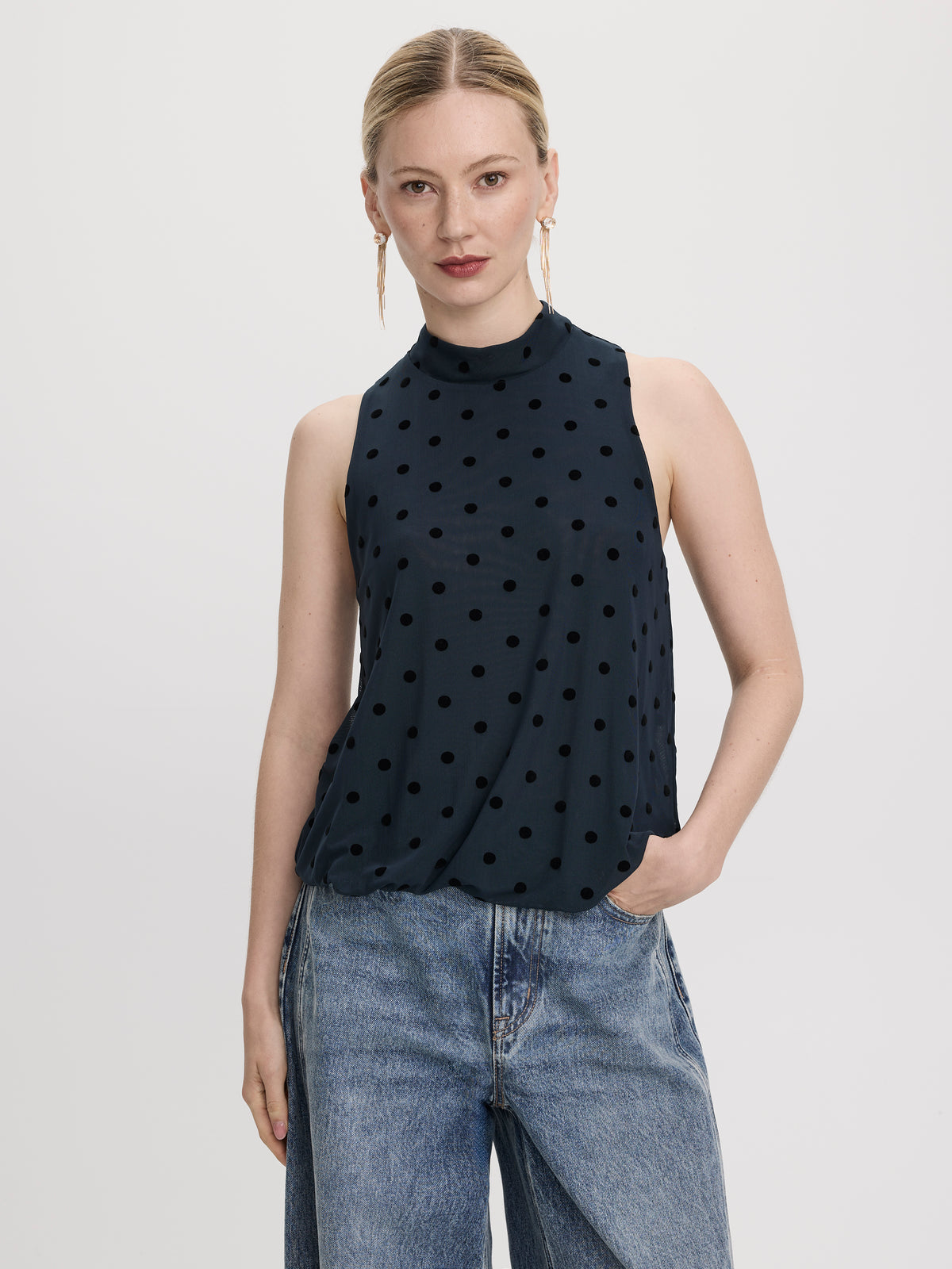 Mock-Neck Tank with Bubble Hem