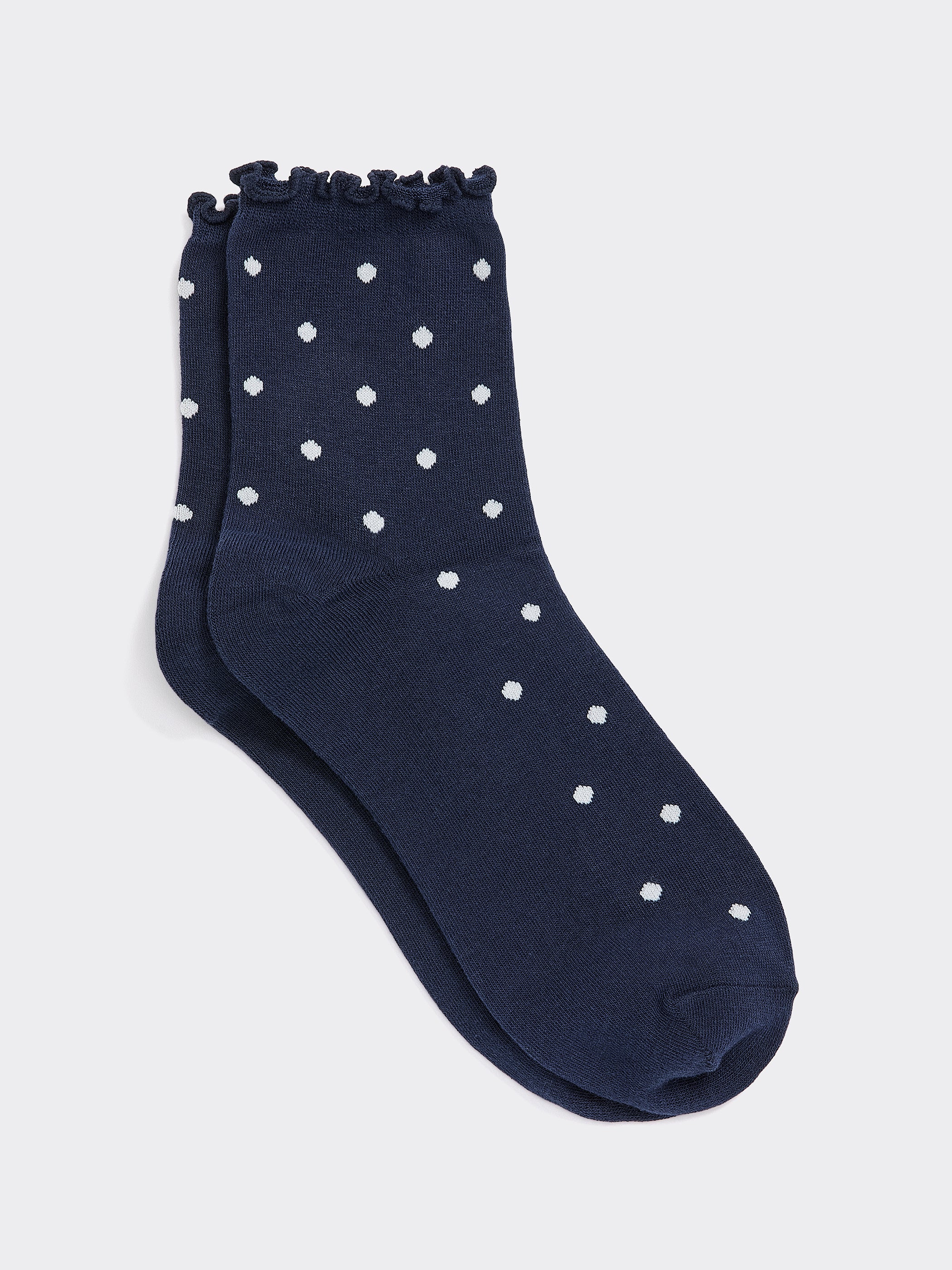 Dotted Anklet Socks with Ruffled Hems