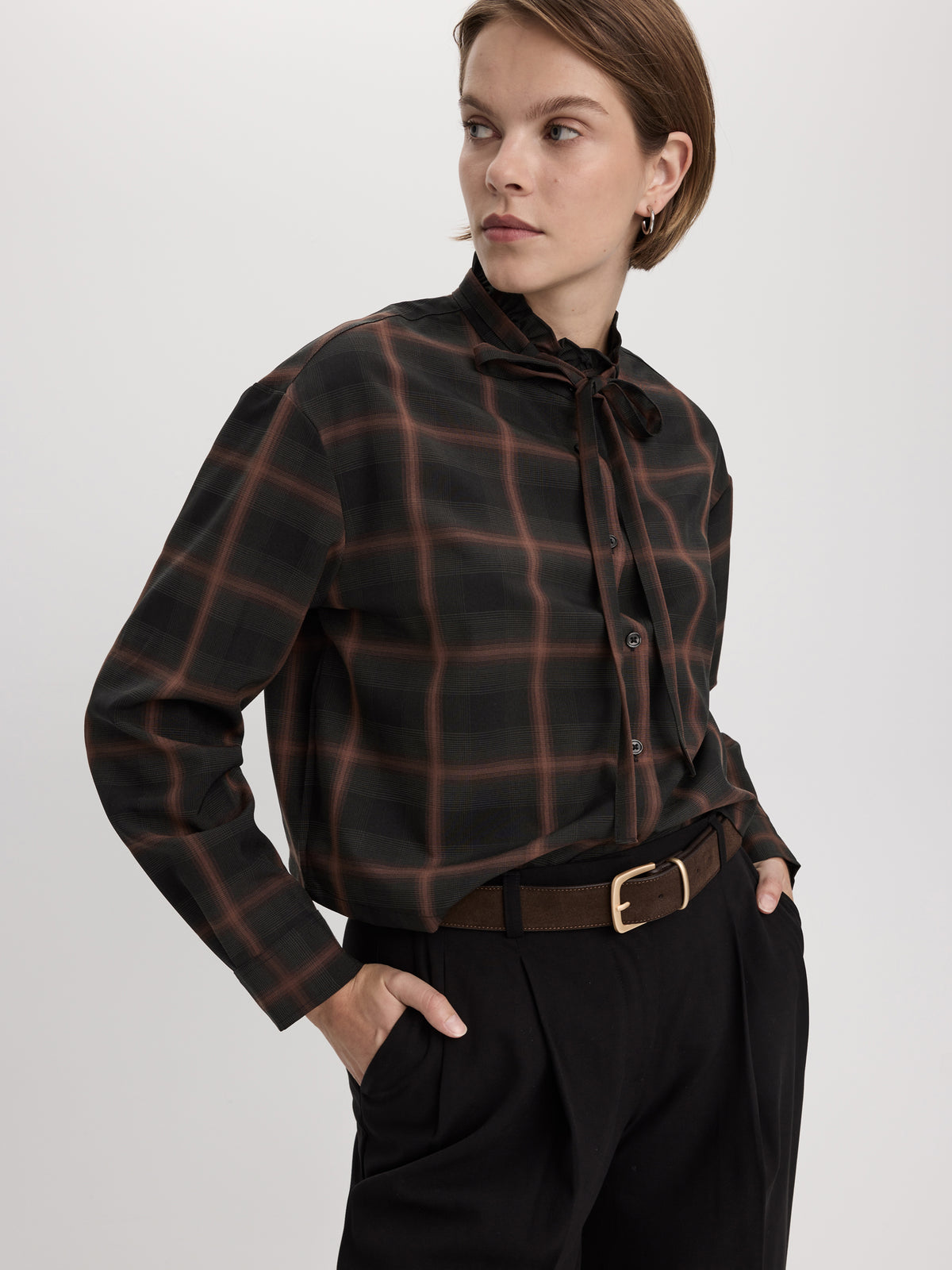 Long-Sleeve Blouse with Mock Neckline with Ruffles