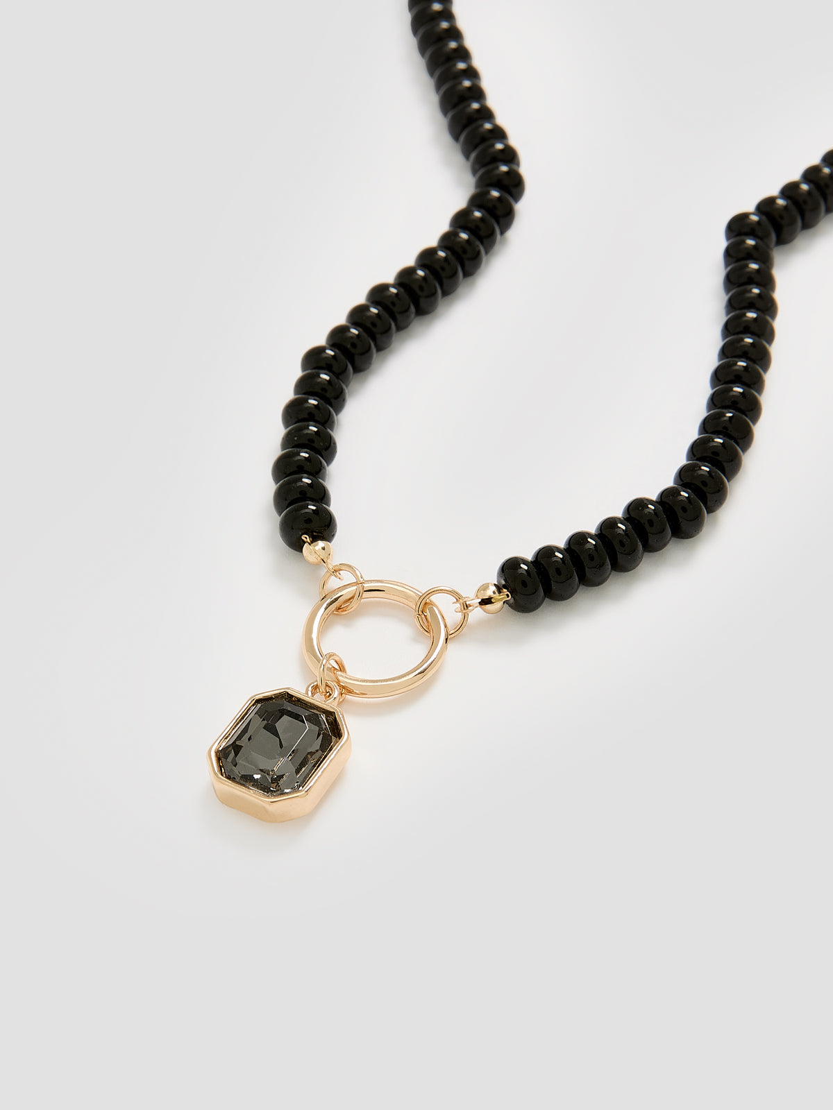 Carabiner Beaded Necklace with Black Stone