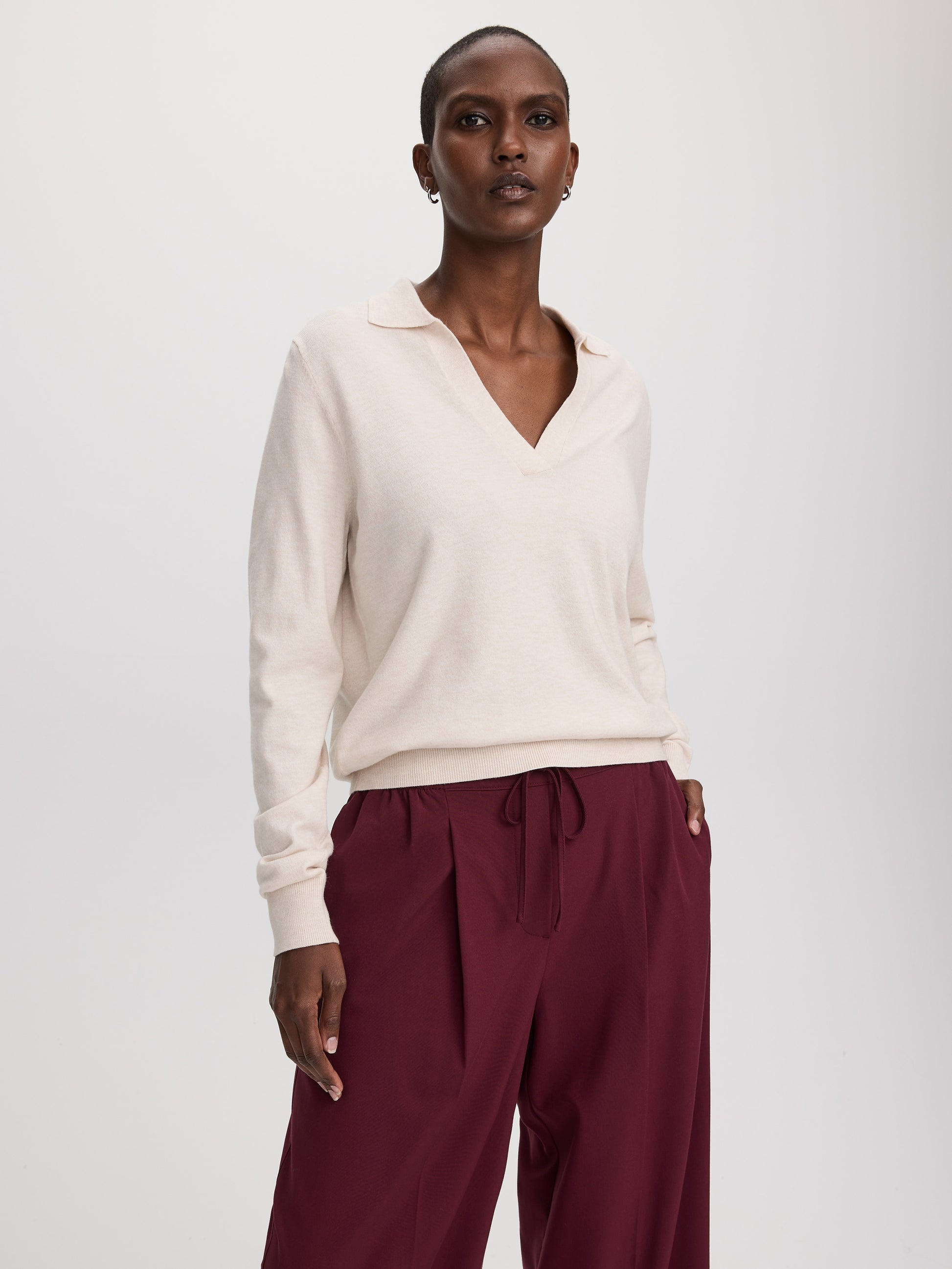 Long-Sleeve Sweater with Johnny Collar - R Essentials