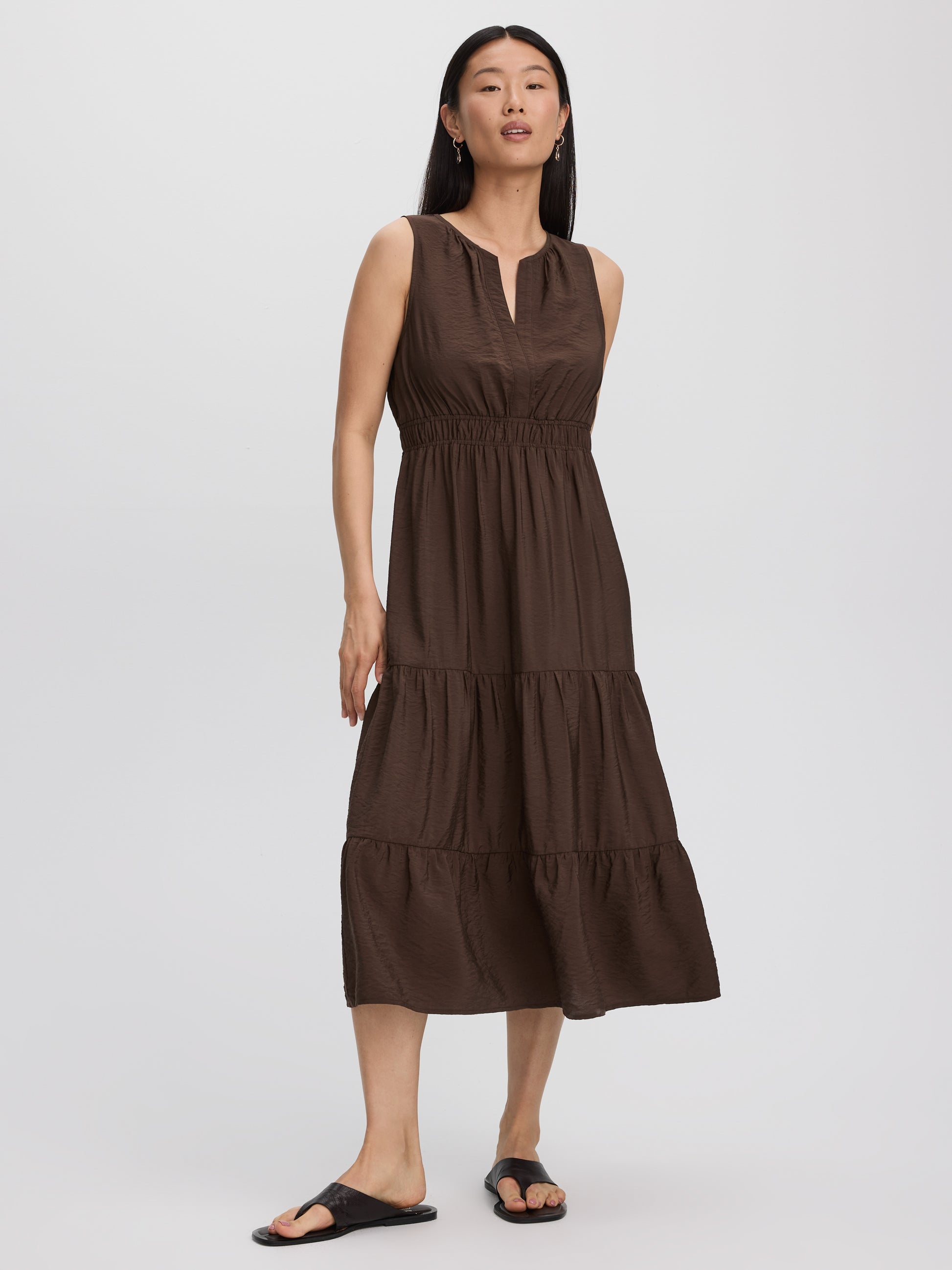 Sleeveless Split-Neck Midi Dress