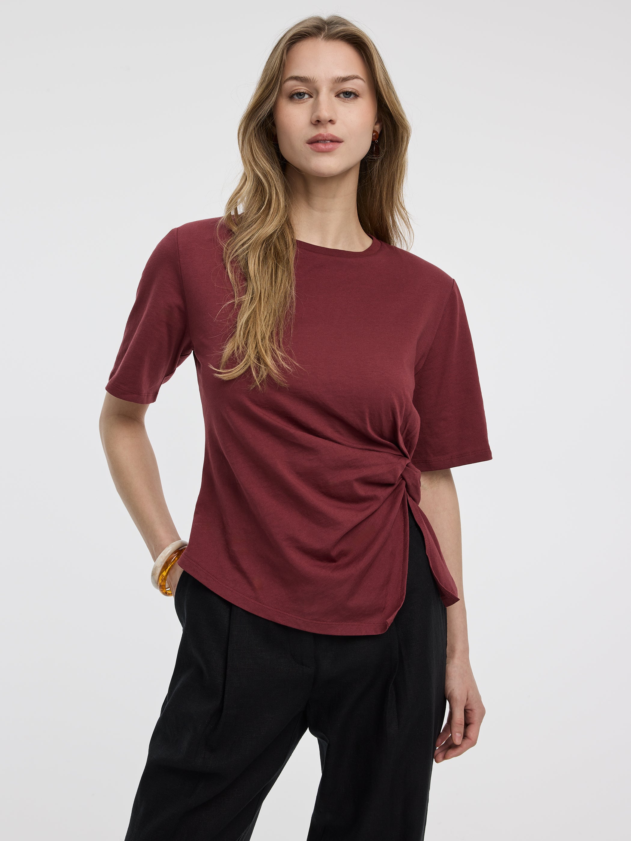Short-Sleeve Top with Side Knot